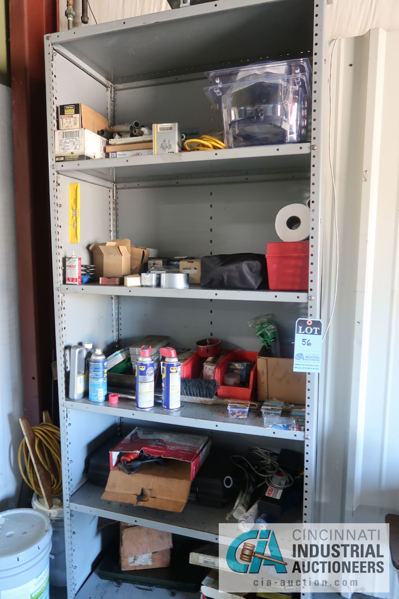 (LOT) MISCELLANEOUS SHOP SUPPLIES WITH SHELVING AND STORAGE CABINET - Image 5 of 10