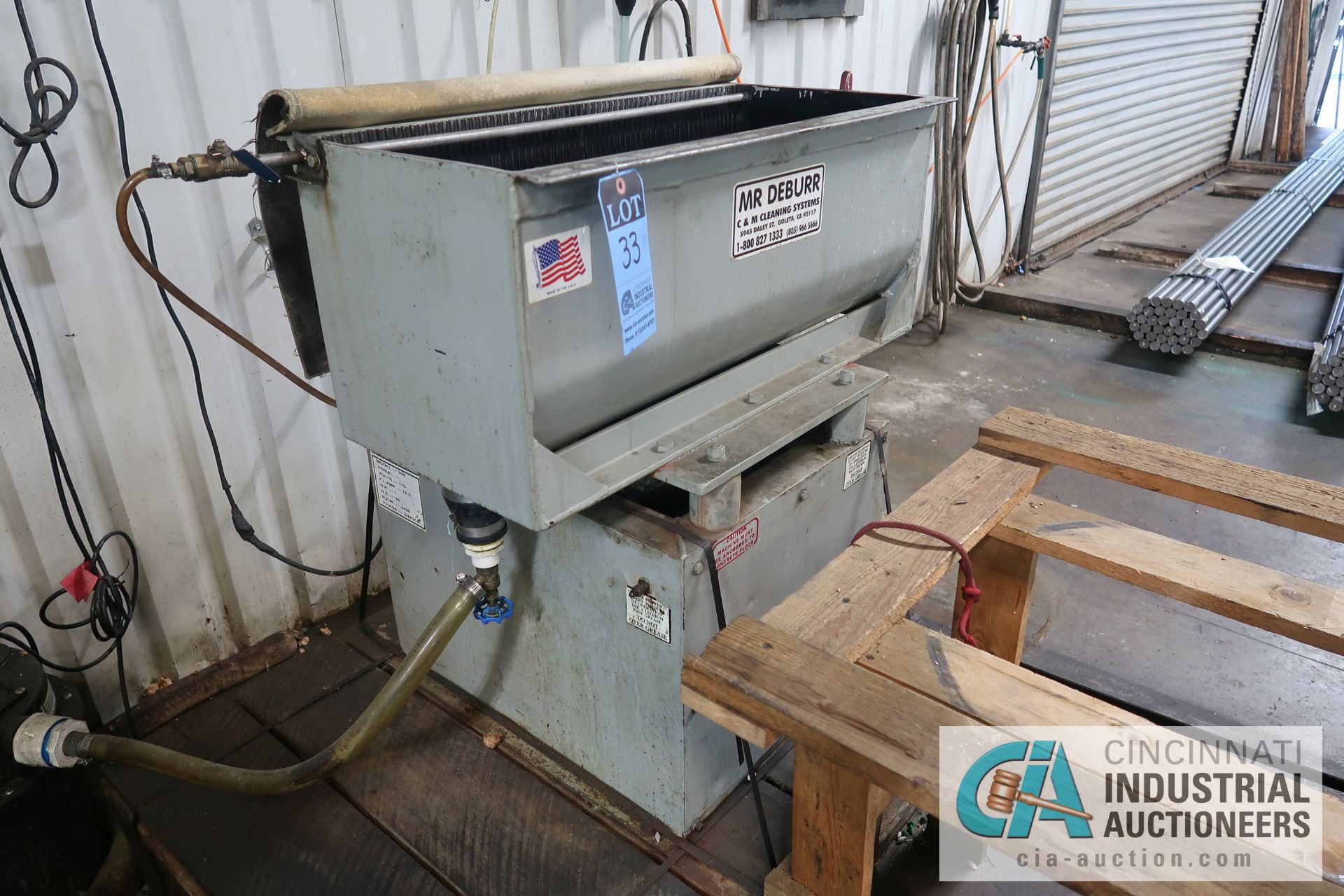 MR. DEBURR MODEL 300 DEBURRING SYSTEM; S/N N/A, 13" X 31" X 14" U-SHAPED TROUGH, 3 HP MOTOR,