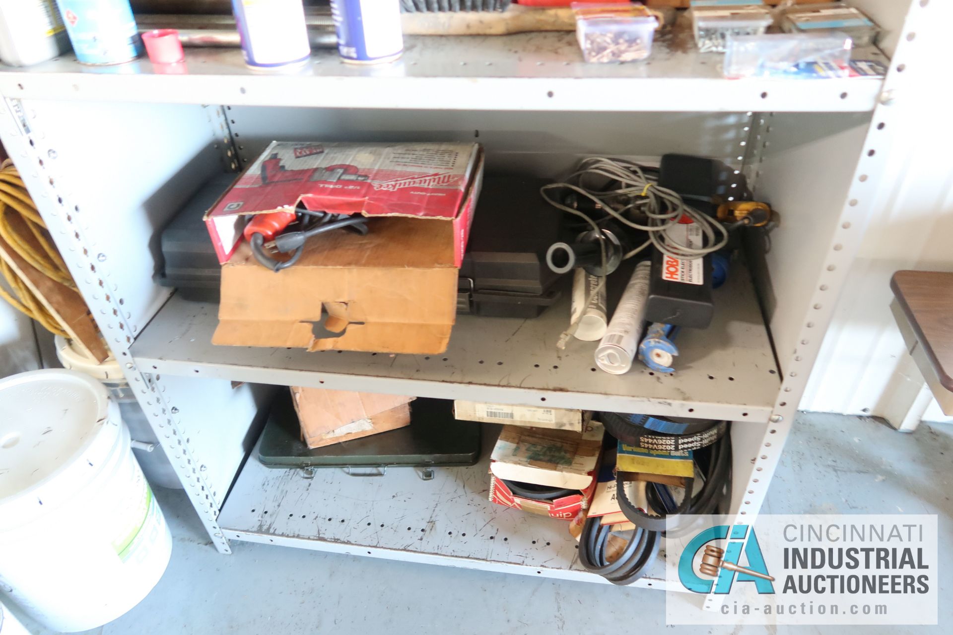 (LOT) MISCELLANEOUS SHOP SUPPLIES WITH SHELVING AND STORAGE CABINET - Image 3 of 10