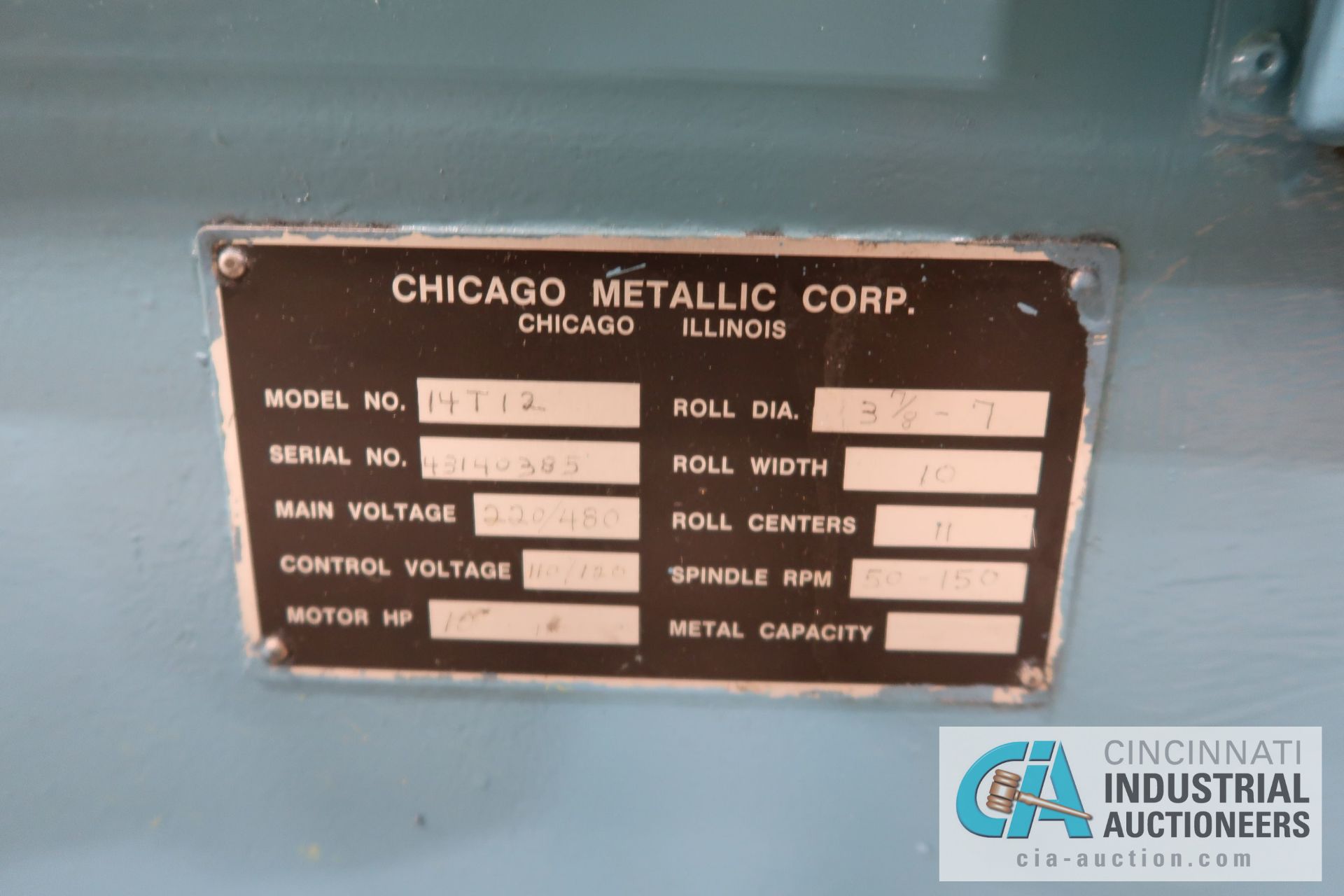 CHICAGO METALLIC CORP MODEL 14T-12 THIRTEEN-STAND ROLLFORMER; S/N 43140385, 11" CENTERS, 10" - Image 3 of 7