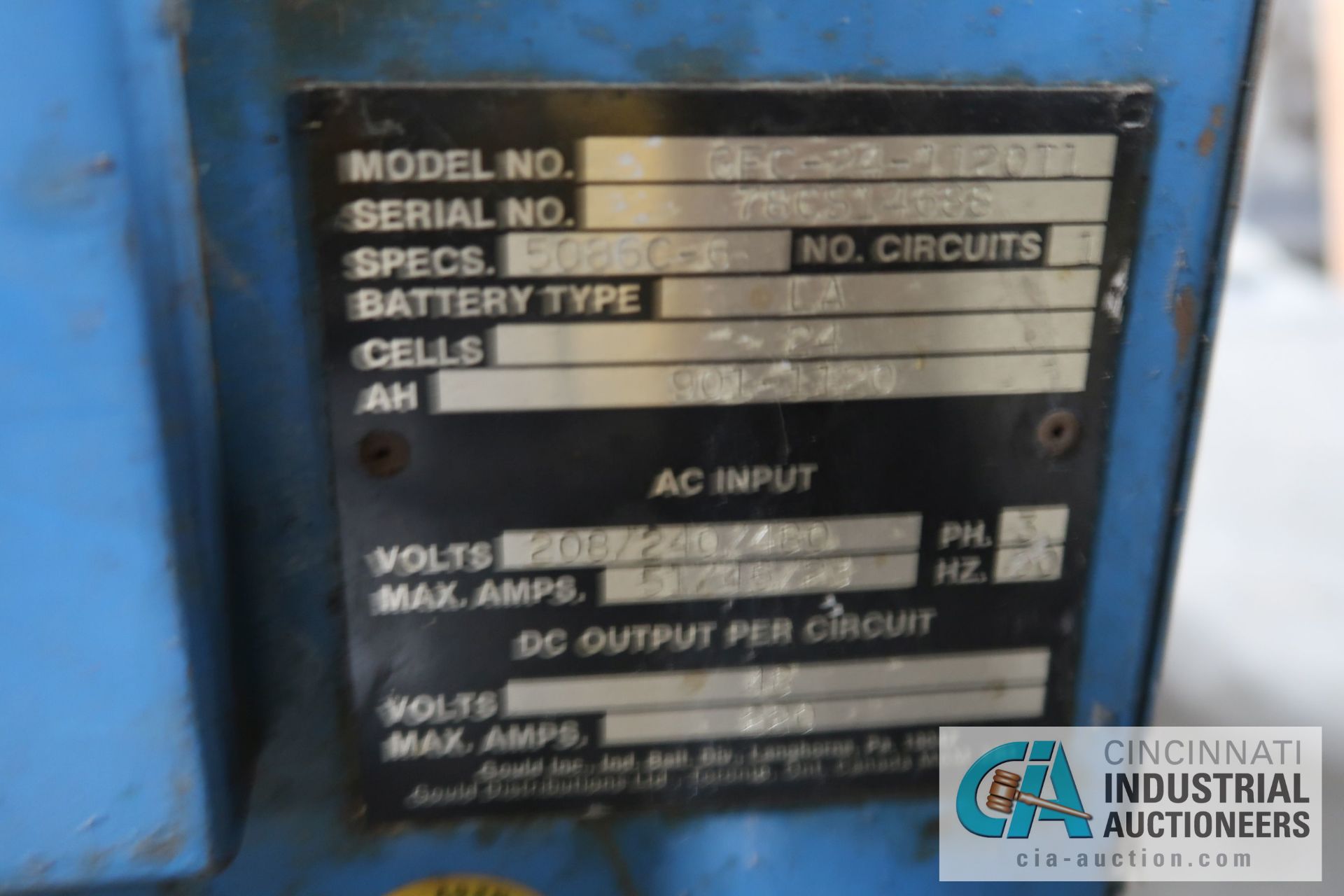 48-VOLT GOULD MODEL GFC-24-1120T1 BATTERY CHARGER; S/N 78CS14688 - Image 2 of 2