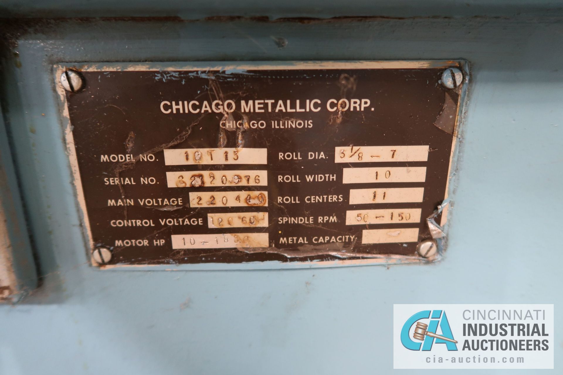 CHICAGO METALLIC CORP MODEL 10T13 THIRTEEN-STAND ROLLFORMER; S/N 22120976, 11" CENTERS, 10" WIDTH, - Image 3 of 8