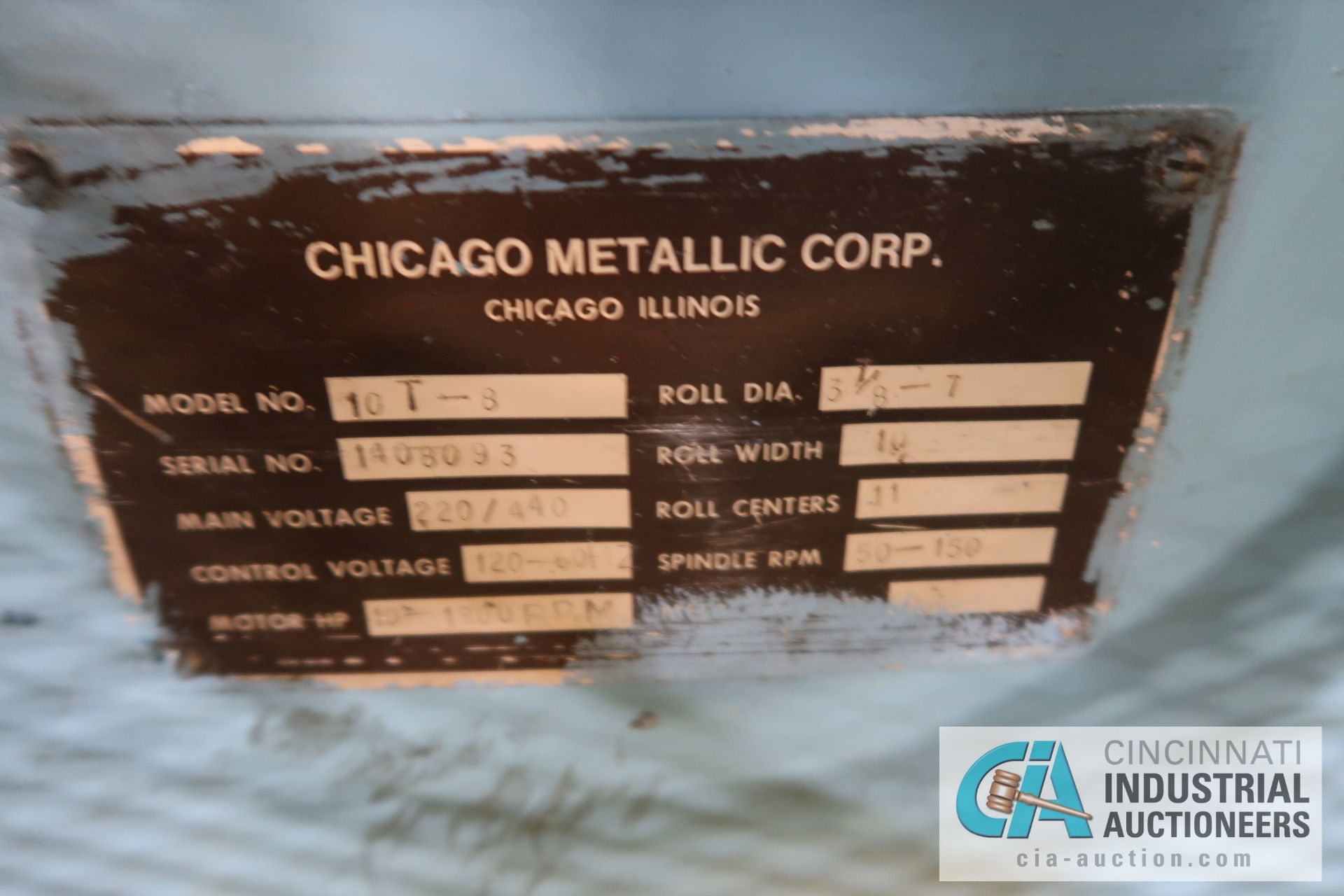 CHICAGO METALLIC CORP MODEL 10T-8 TWELVE-STAND ROLLFORMER; S/N 1408093, 11" CENTERS, 10" WIDTH, 1. - Image 3 of 8