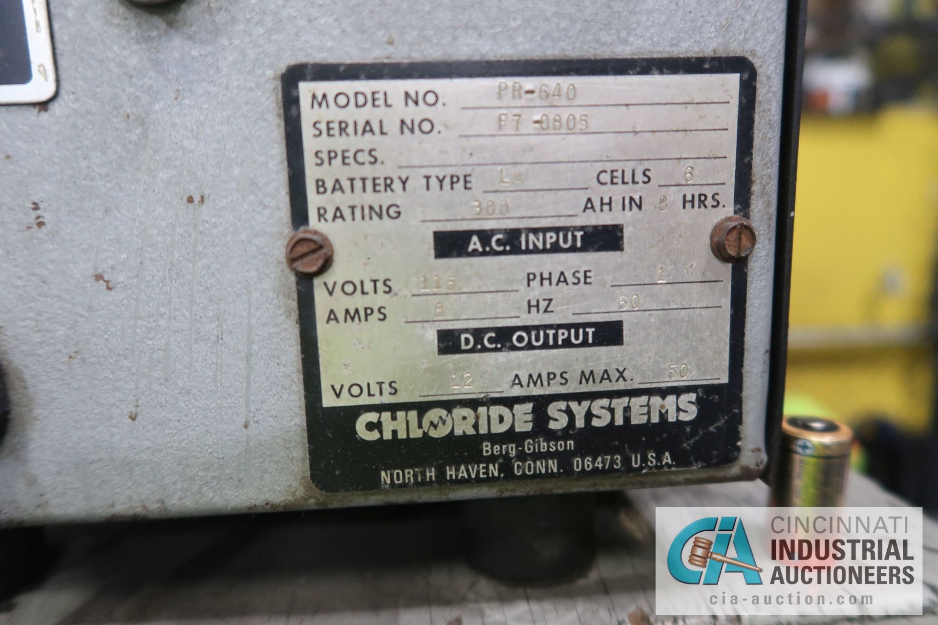 12-VOLT CHLORIDE SYSTEMS MODEL PR-640 BATTERY CHARGER; S/N F7-0805 - Image 3 of 3