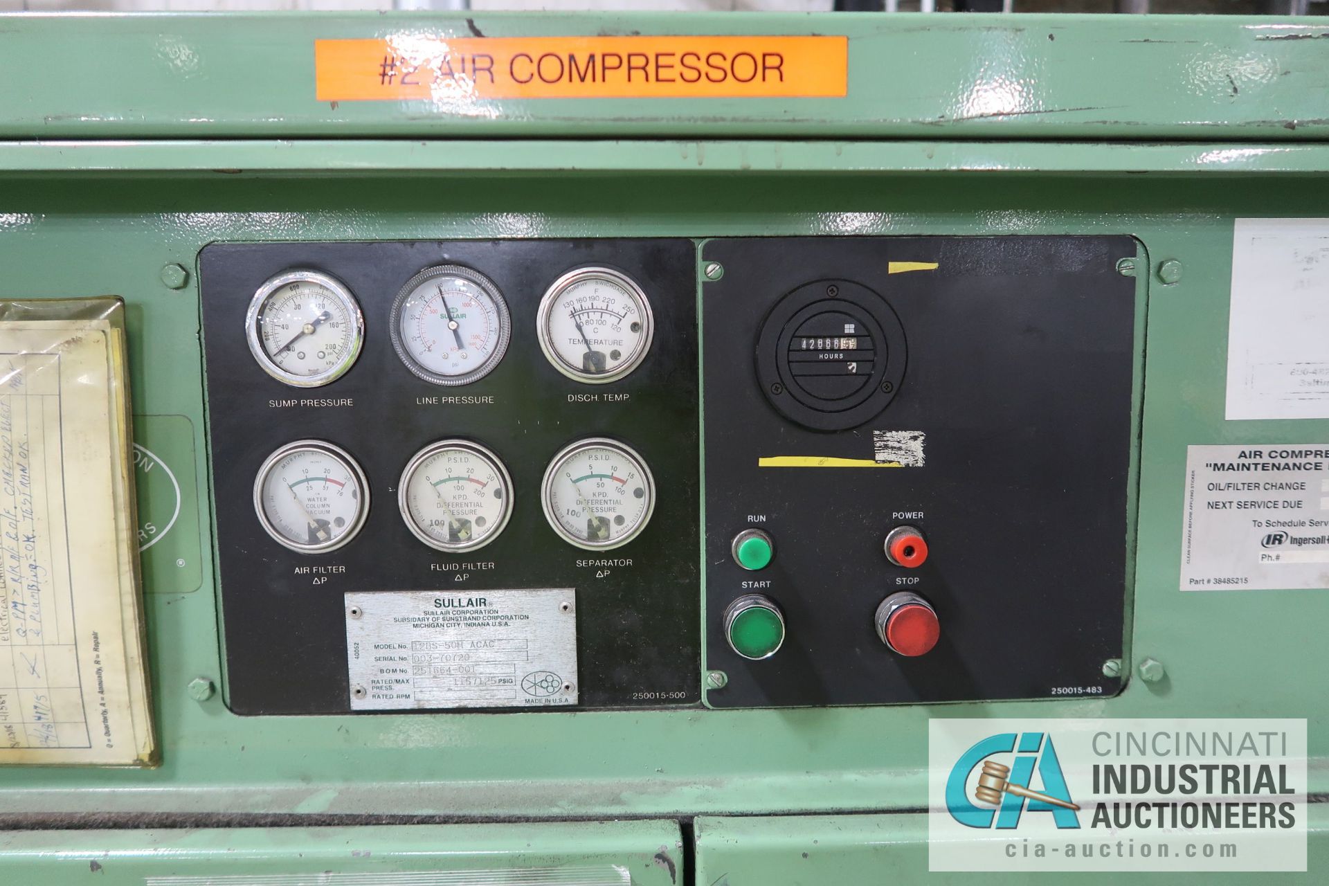 50HP SULLAIR MODEL 12BS-50H ACAC CABINET TYPE AIR COMPRESSOR; S/N 003-70720, 42,867 HOURS - Image 3 of 4