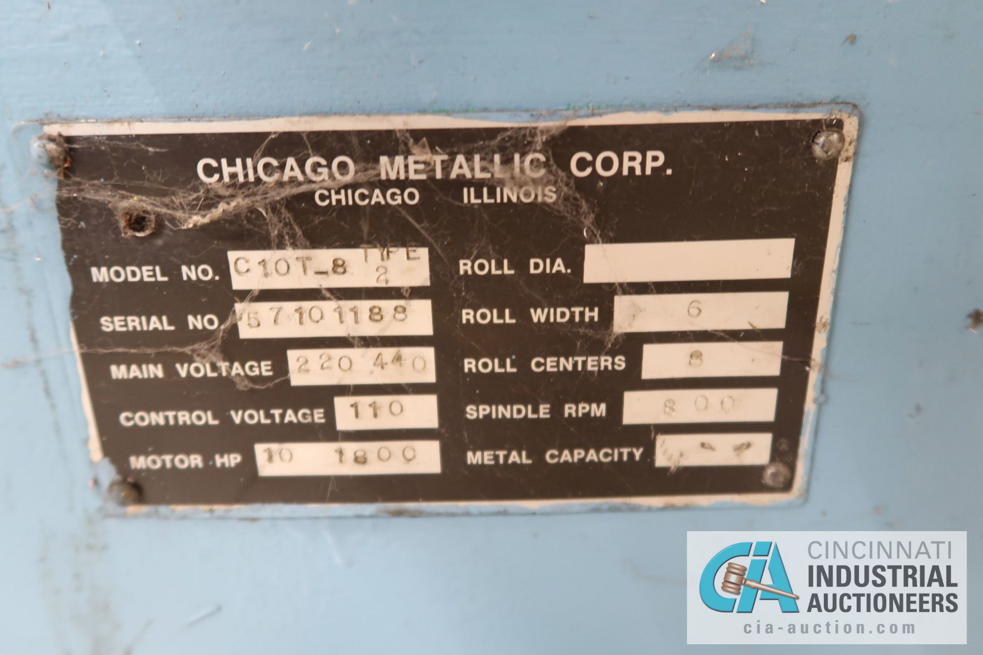 CHICAGO METALLIC CORP MODEL C10-8 TYPE 2 TEN-STAND ROLLFORMER; S/N 57101188, 8" CENTERS, 6" WIDTH, - Image 3 of 8
