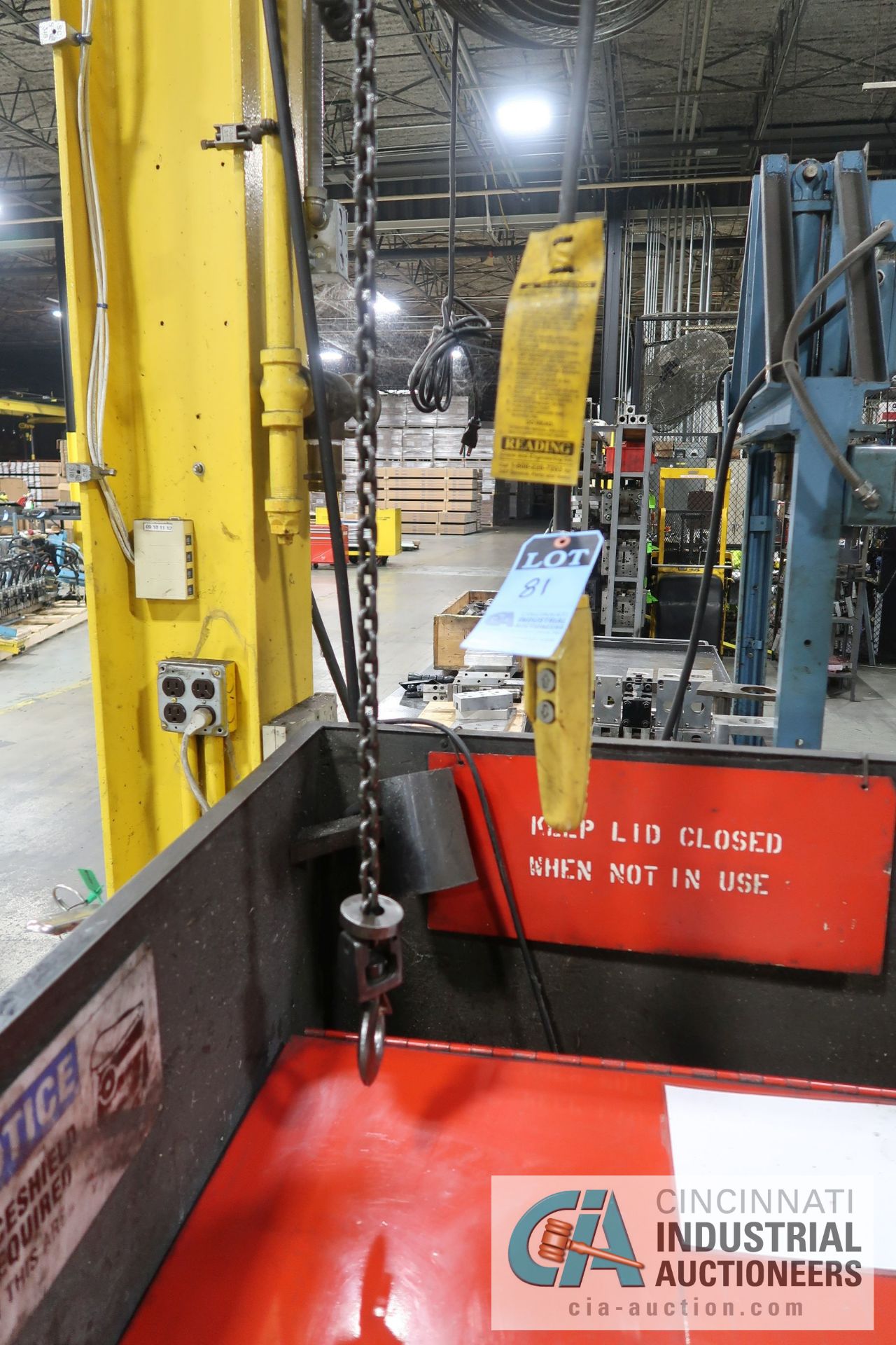 1/2-TON X 8' ARM ABELL HOWE COLUMN MOUNTED JIB CRANE WITH 1/2-TON BUDGIT ELECTRIC CHAIN HOIST - Image 3 of 3