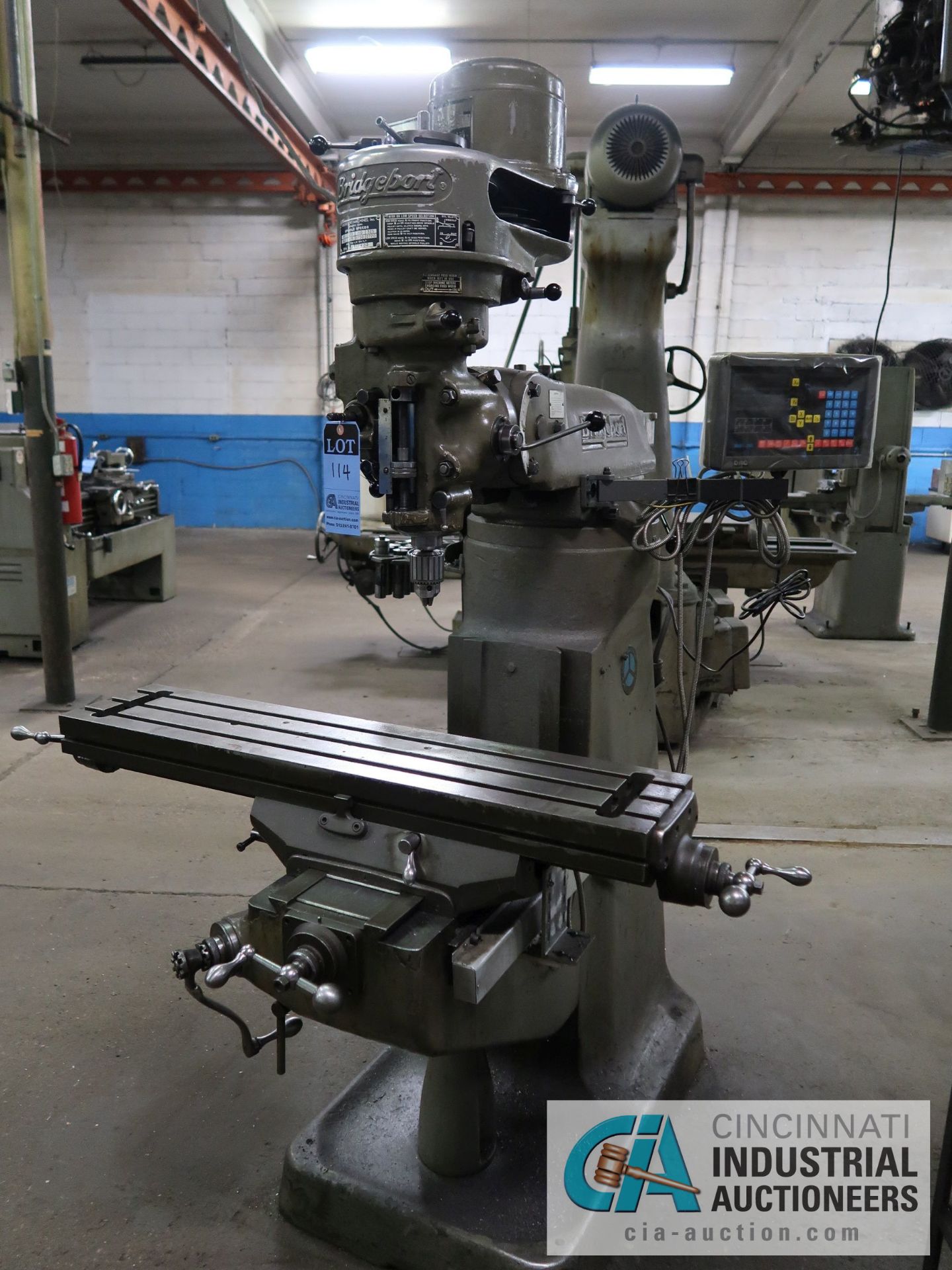 1-HP BRIDGEPORT 8-SPEED VERTICAL MILL; S/N J-182403, DRO II DIGITAL READ OUT, 42" X 9" TABLE,