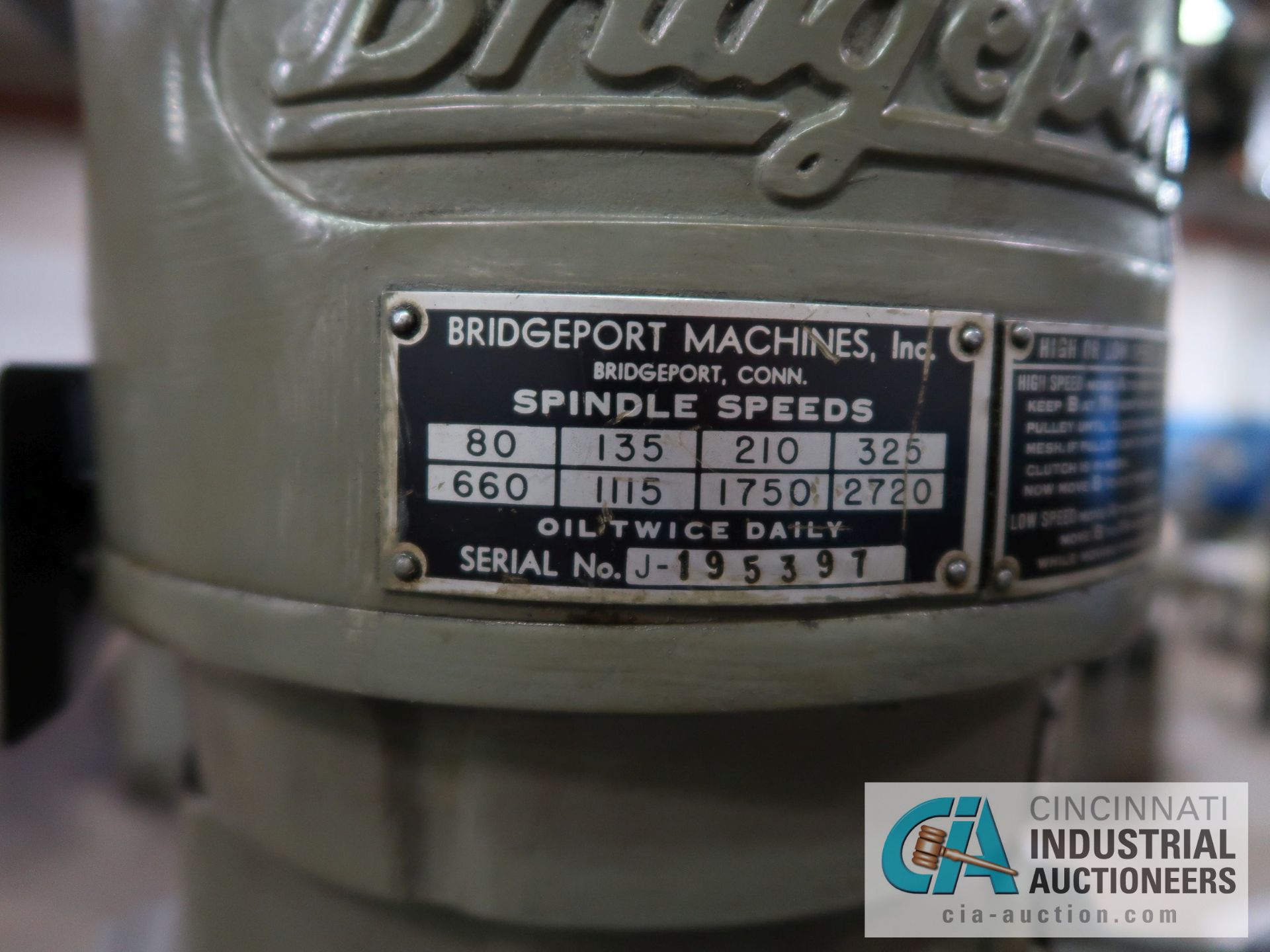 1-HP BRIDGEPORT 8-SPEED VERTICAL MILL; S/N J-195397, ACURITE DRO, 48" X 9" TABLE, SPINDLE SPEEDS - Image 9 of 9