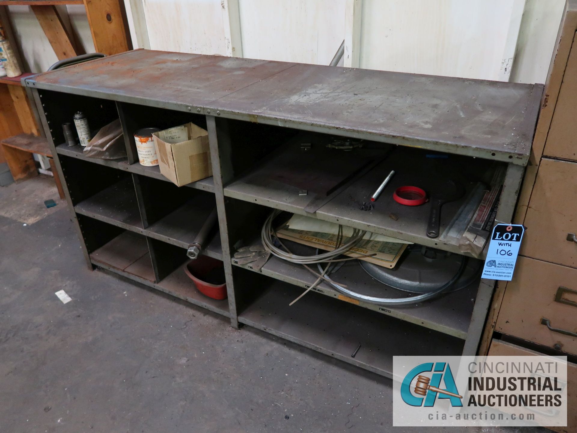 2-DOOR STORAGE CABINET WITH CONTENTS, INCLUDING HARDWARE & ELECTRICAL, WITH STEEL SHELVING & FILE - Image 3 of 3
