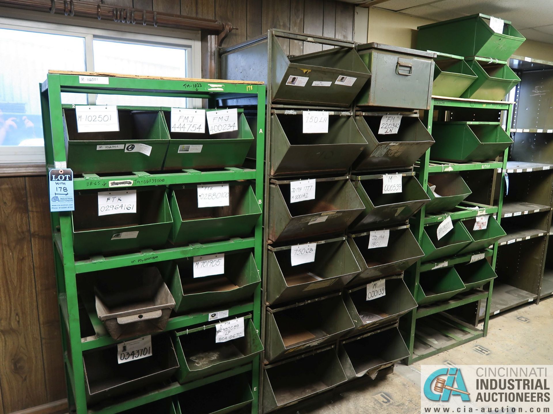 (LOT) MISC. SIZE STEEL BIN PART RACKS WITH STEEL BINS ** NO CONTENTS ** - Image 2 of 3