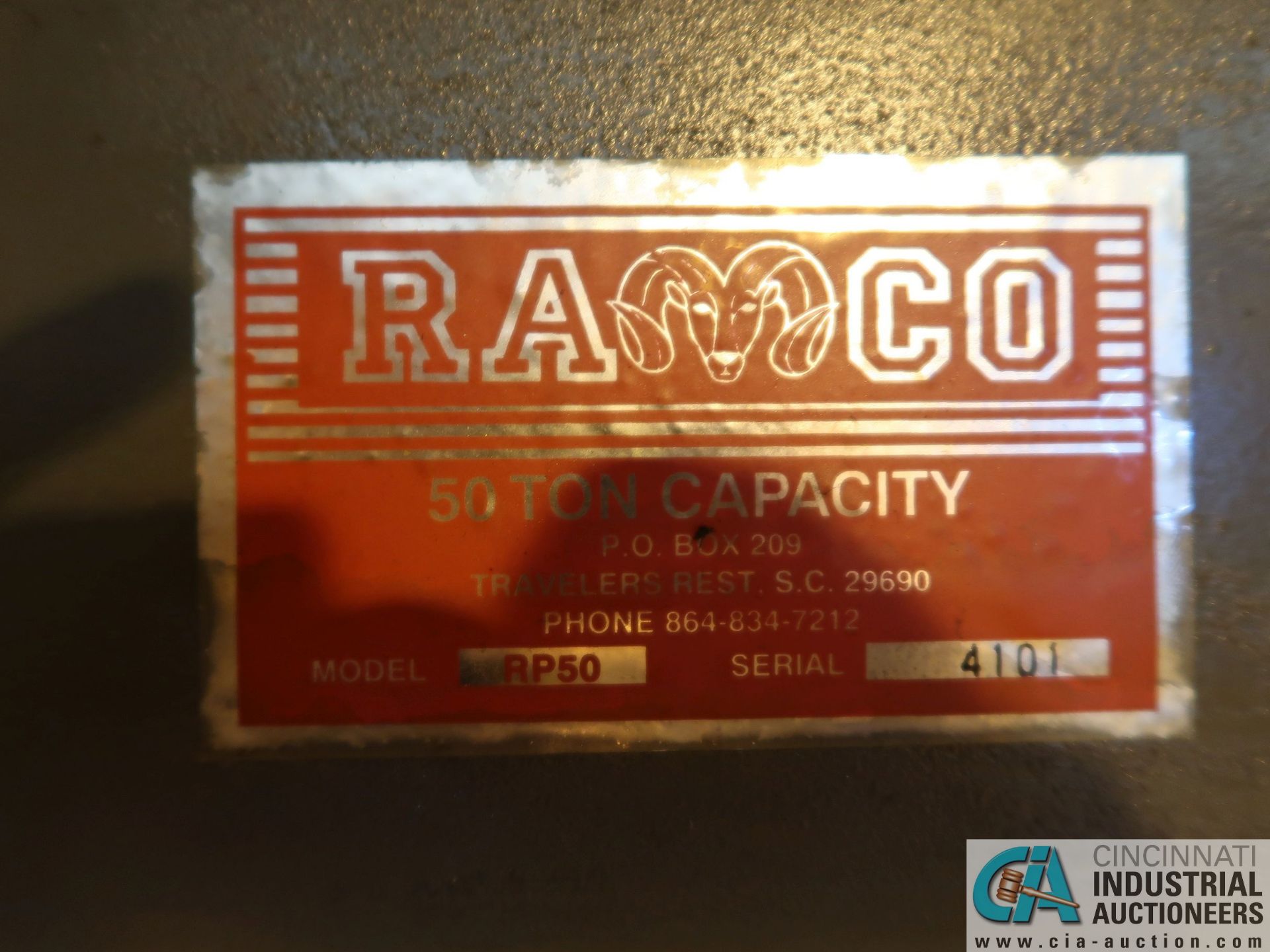 50 TON CAPACITY RAMCO MODEL RP50 H-FRAME MANUAL HYDRAULIC PRESS; S/N 4101 - Image 2 of 2