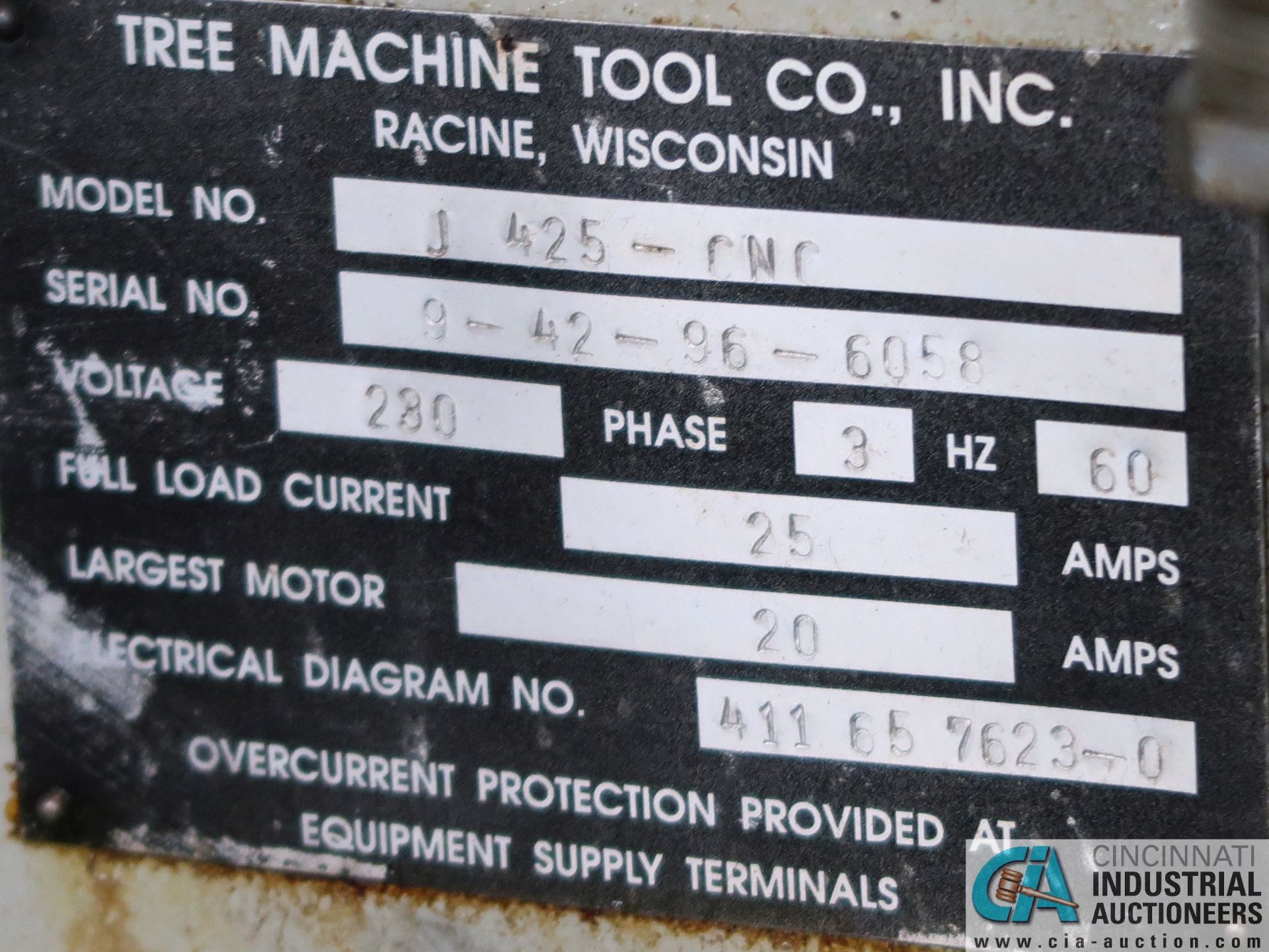 TREE JOURNEYMAN 425 CNC VERTICAL MILLING MACHINE; S/N 9-42-96-6058, CAT 40 TOOLHOLDERS, AUTO CON - Image 11 of 11