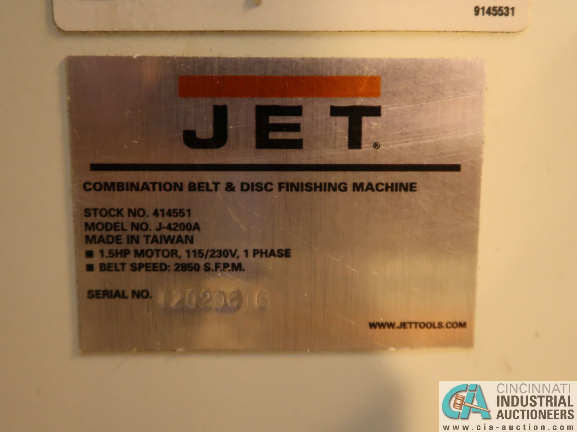 6" BELT / 12" DISC JET MODEL J-4200A CABINET TYPE COMBINATION SANDER; S/N 12020616 - Image 2 of 2