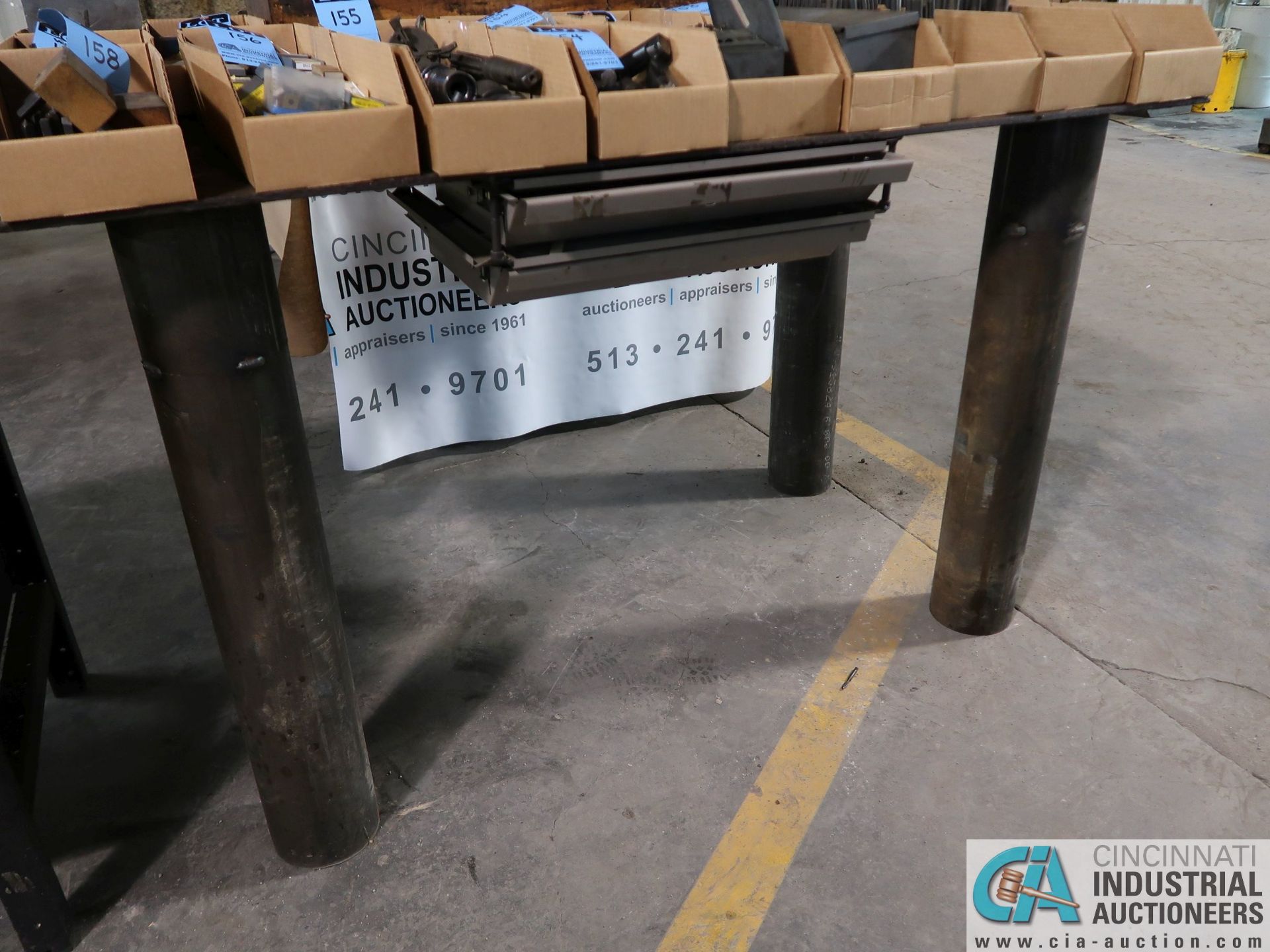 30" X 48" X 34" HIGH STEEL BENCH WITH VISE & 37" X 60" X 37" HEAVY DUTY STEEL TABLE - Image 2 of 2