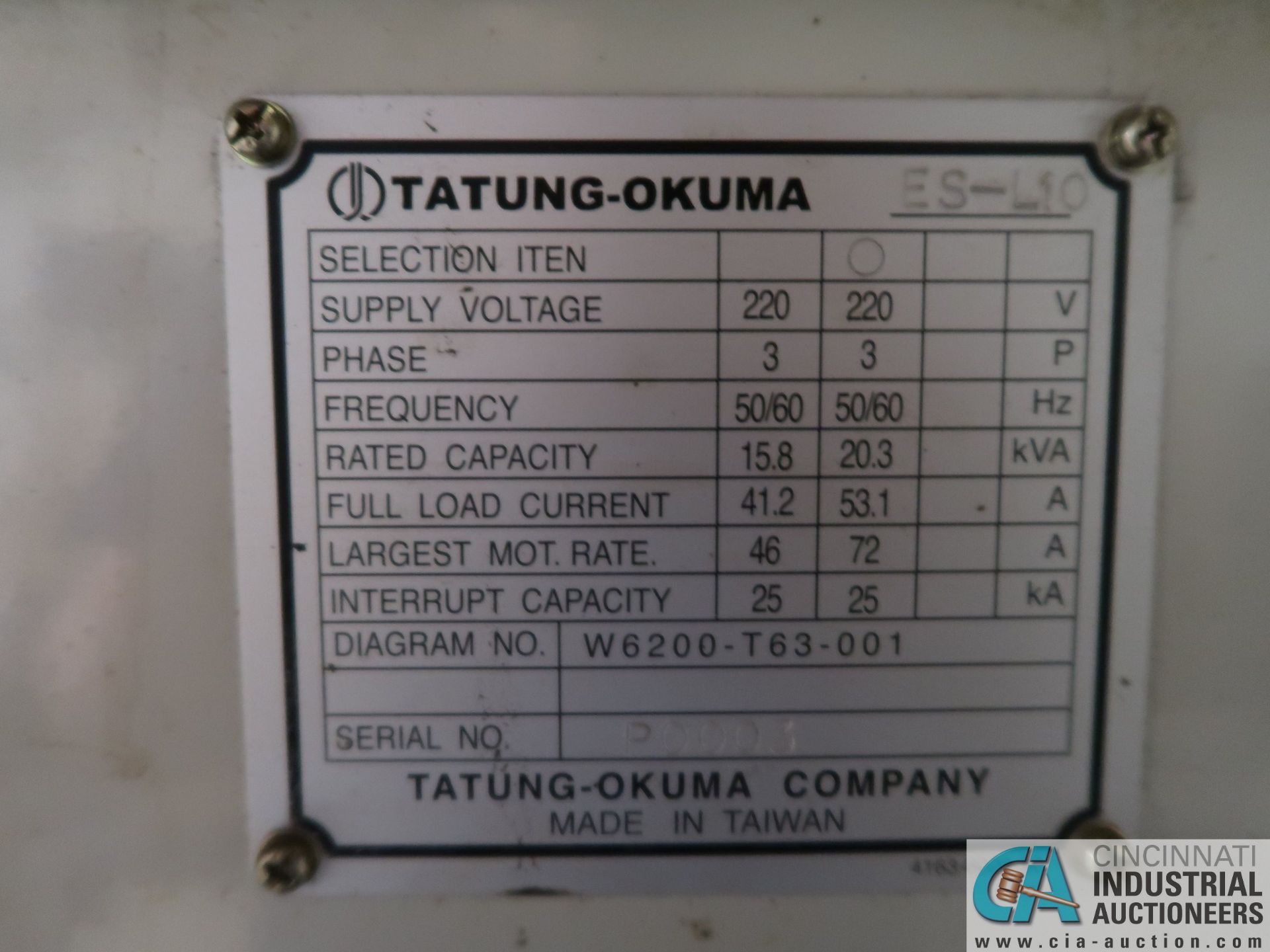 OKUMA MODEL ES-L10 CNC TURNING CENTER; S/N P00003, OSP-U10 CONTROL, TAILSTOCK, 10" CHUCK (NEW 2001 - Image 11 of 11