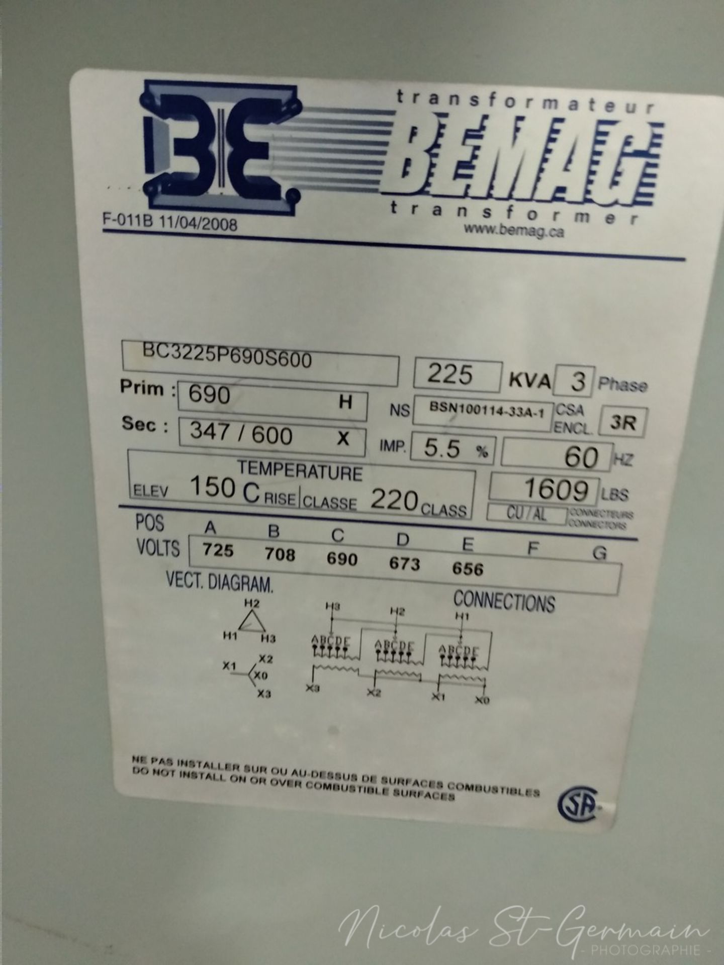 Bemag Transformer 225 KVA - Image 4 of 6