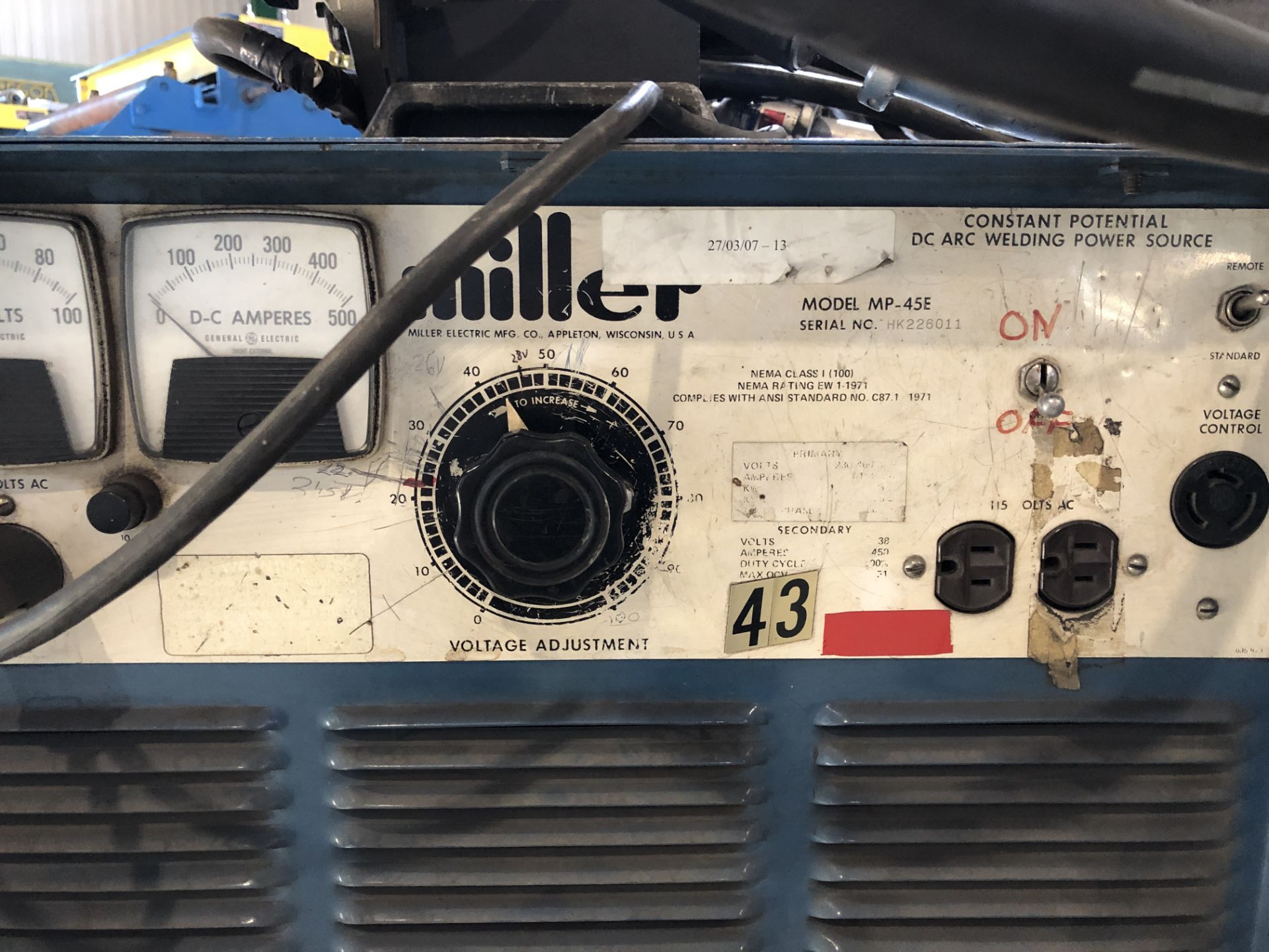 MILLER WELDER MOD. MP-45E, DC ARC/TIG, 450 AMPS, MIGMATIC, S/N: HK226011 (#7) - Image 5 of 5