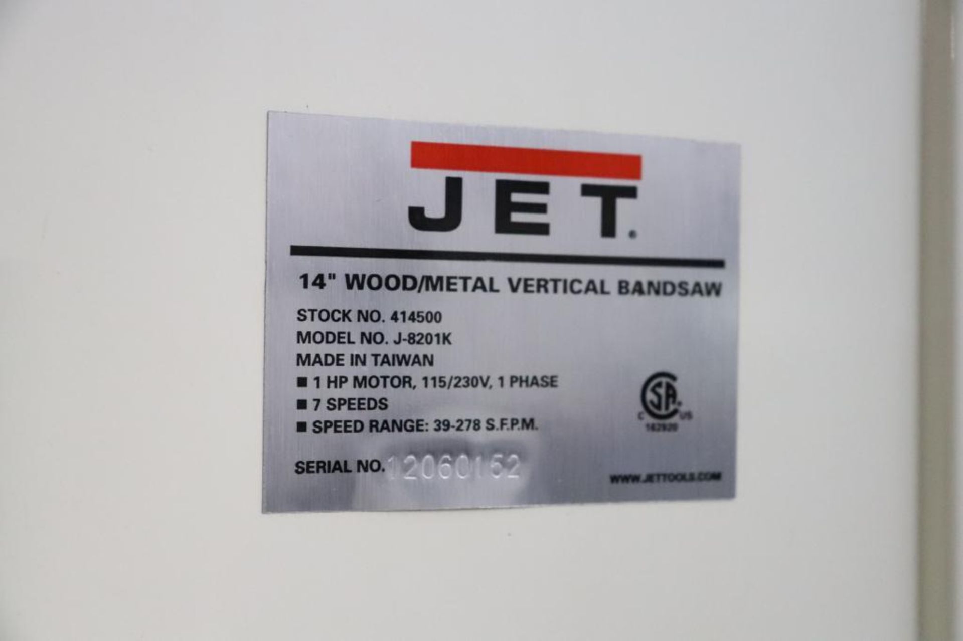 Jet 14" Wood/Metal vertical bandsaw ,1 phase - Image 5 of 7