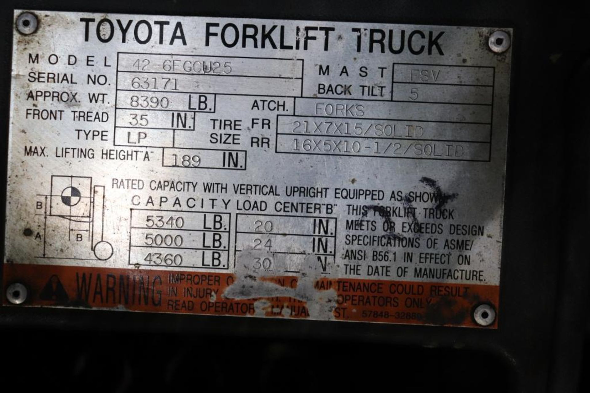 Toyota 6FGCU25 5000lbs forklift - Image 7 of 7