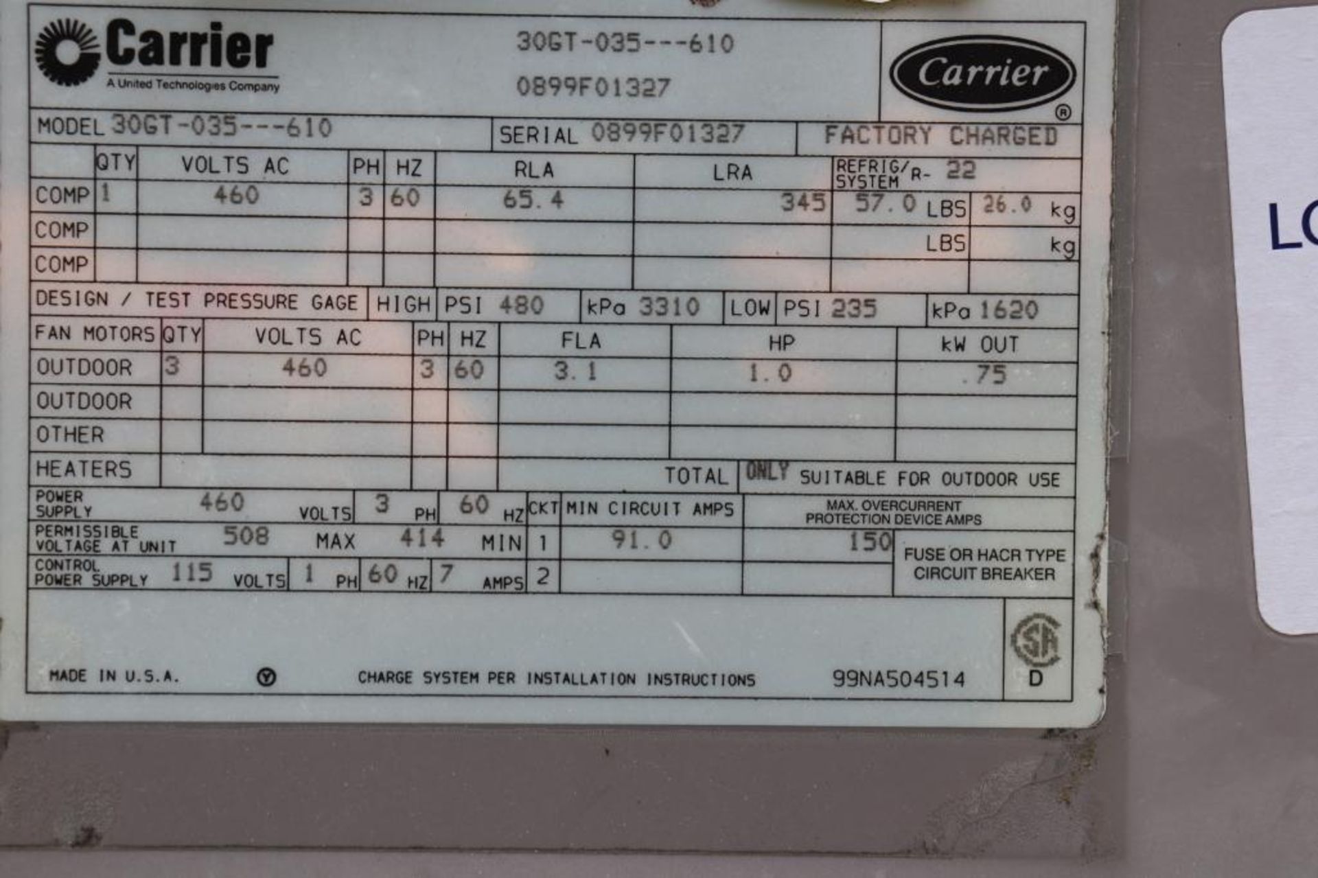 Carrier 30GT-035-610 Liquid chiller - Image 3 of 4