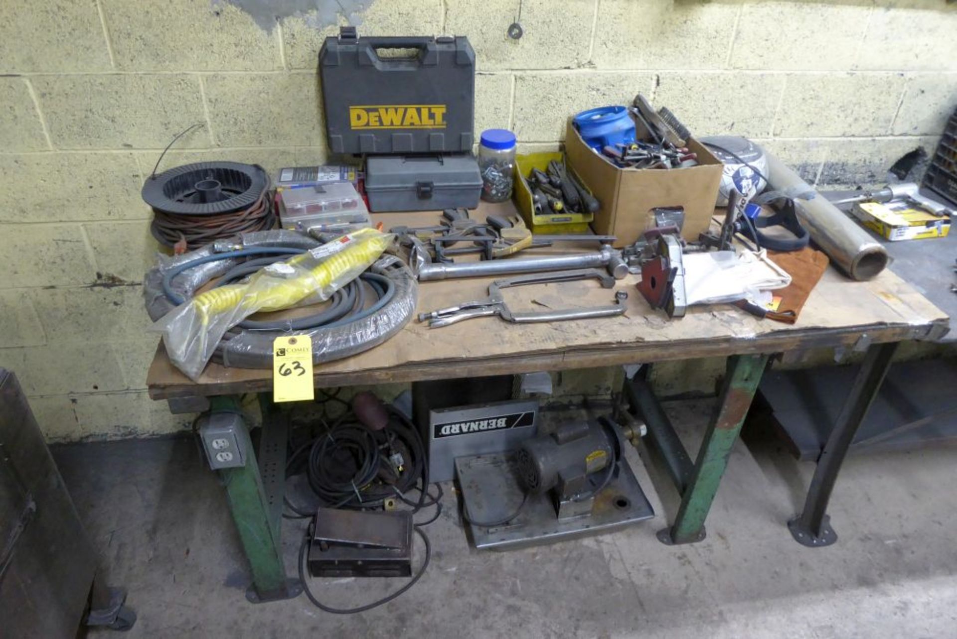 Work Table w/Contents: Hand Tools, Hoses, Radio, Etc.