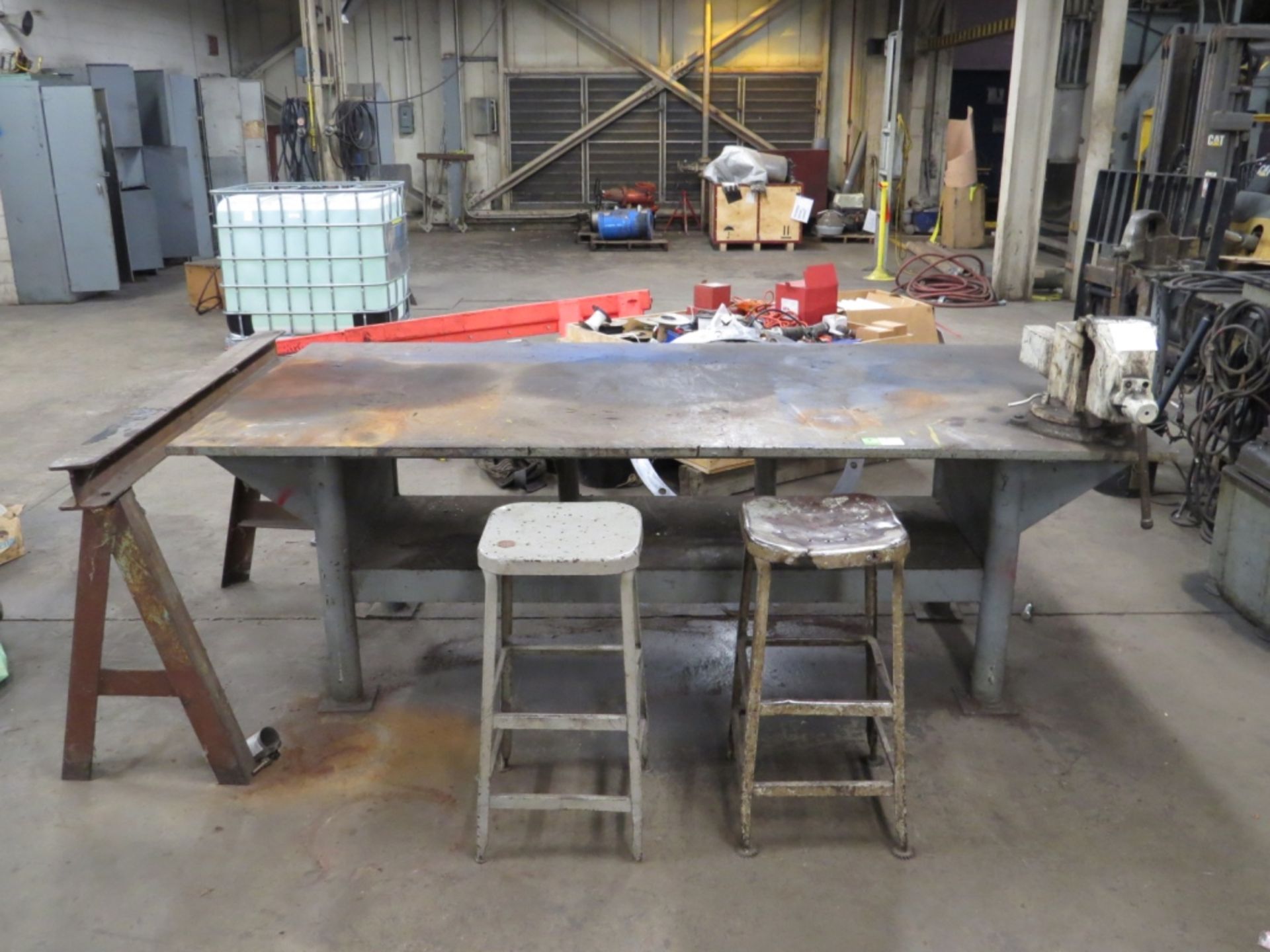 Shop Table with Vise, Stools and Custom Sawhorse-
