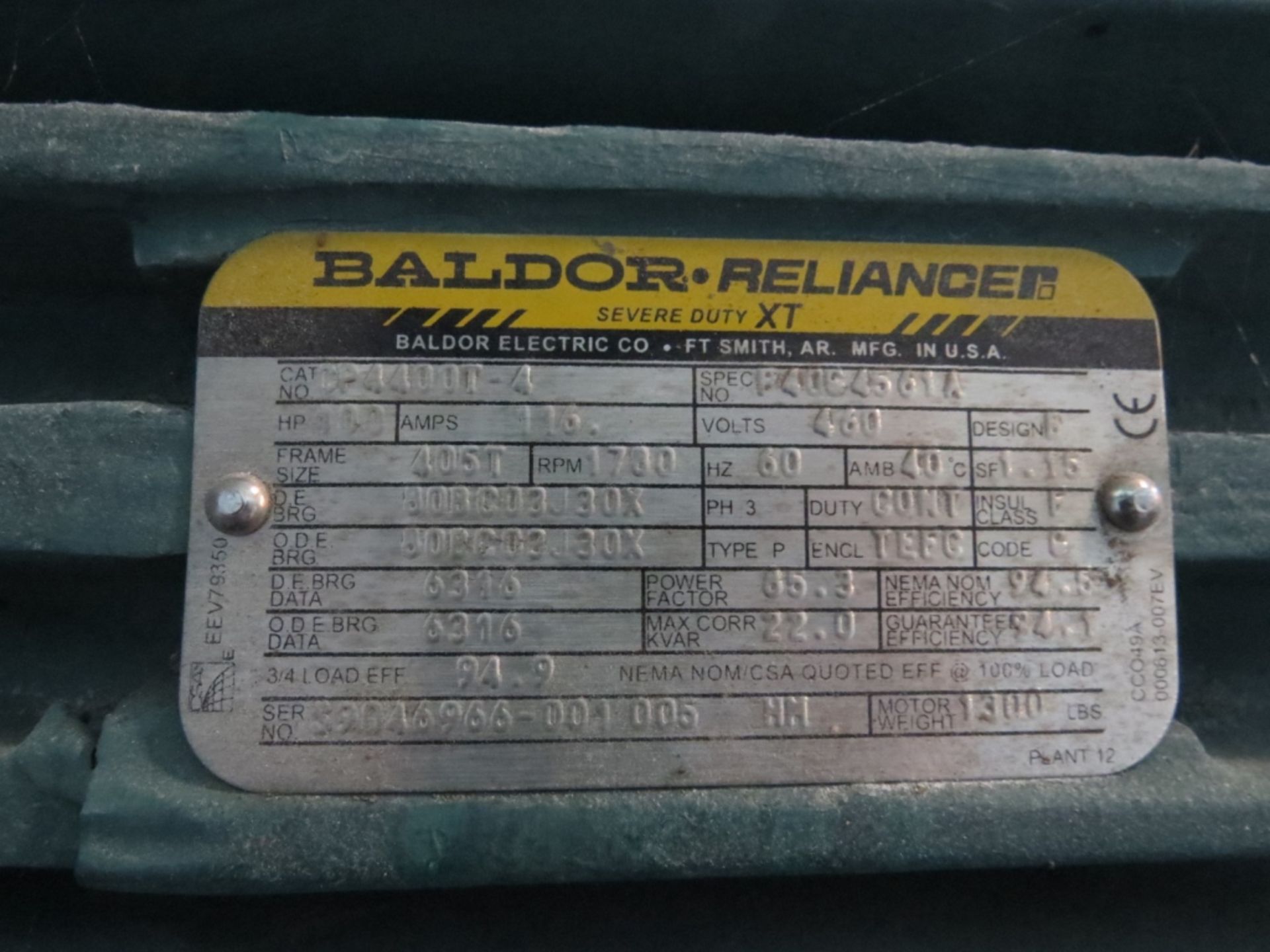 Baldor 100 HP Motor- - Image 10 of 15