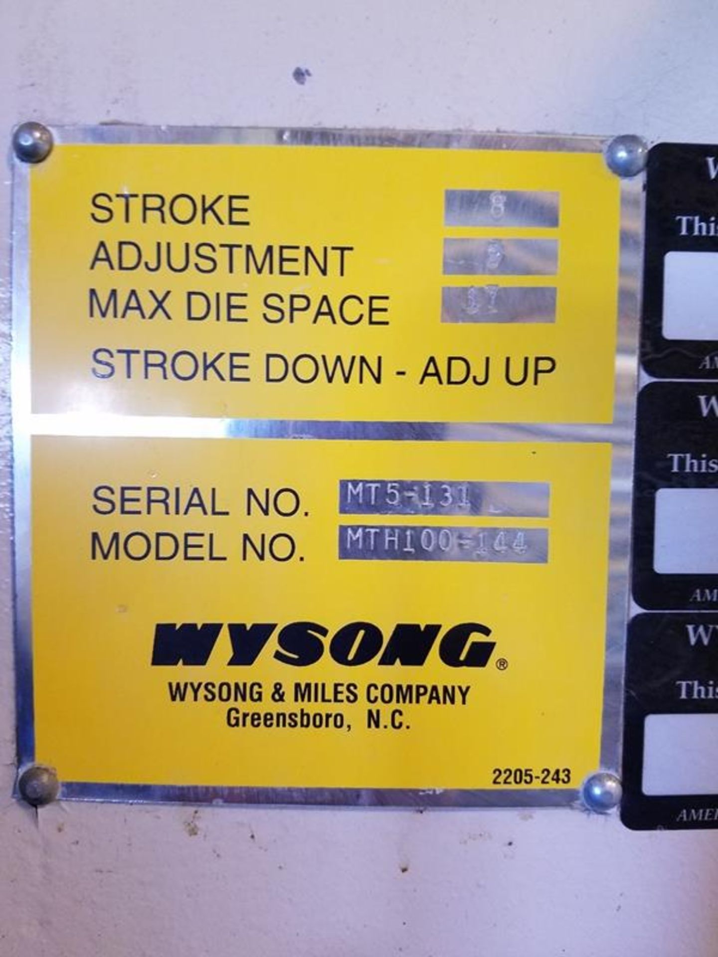 Wysong MTH 100-144 Hyd Press Break w/ Hunca auto bend Ser #MT5-131 bend Ser #MT5-131 - Image 5 of 6