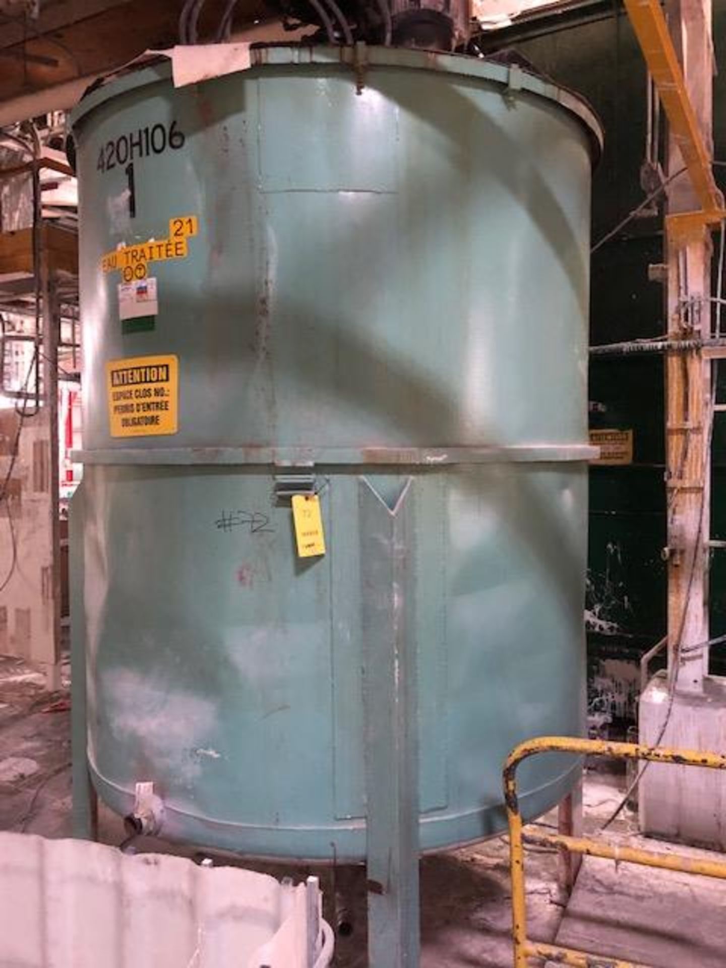 Tank 1, 1500 gals,Stainless Steel, round 72"dia x 84" high, Motor 10hp 600v frame 256t, 1160rpm,