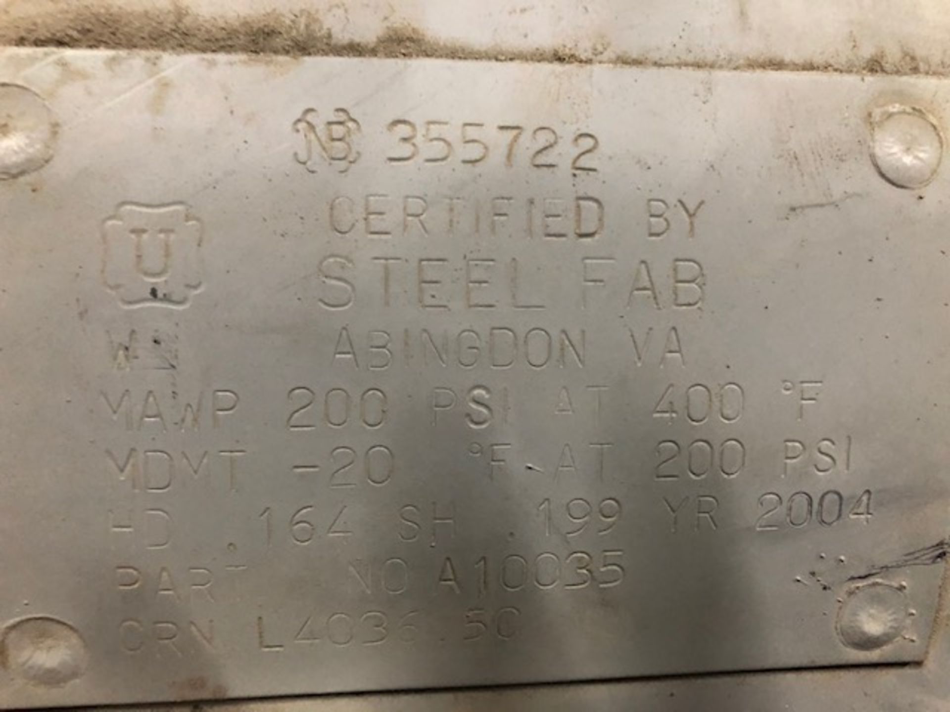 Compressed air Tank #2 spare 28" dia x 64" long 200psi, year 2004 - Image 2 of 2