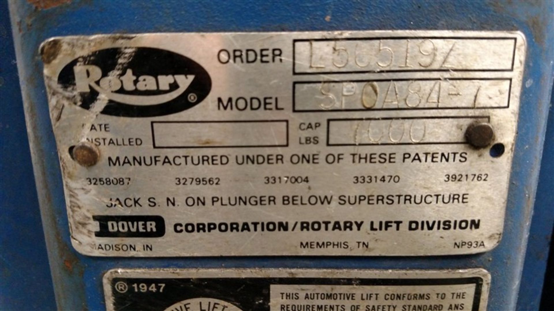 (1) Rotary Model SPO84-7 (7,000#) 2-Post Surface Lift o/n L56519Z(3) (1 x Your Bid) - Image 3 of 6