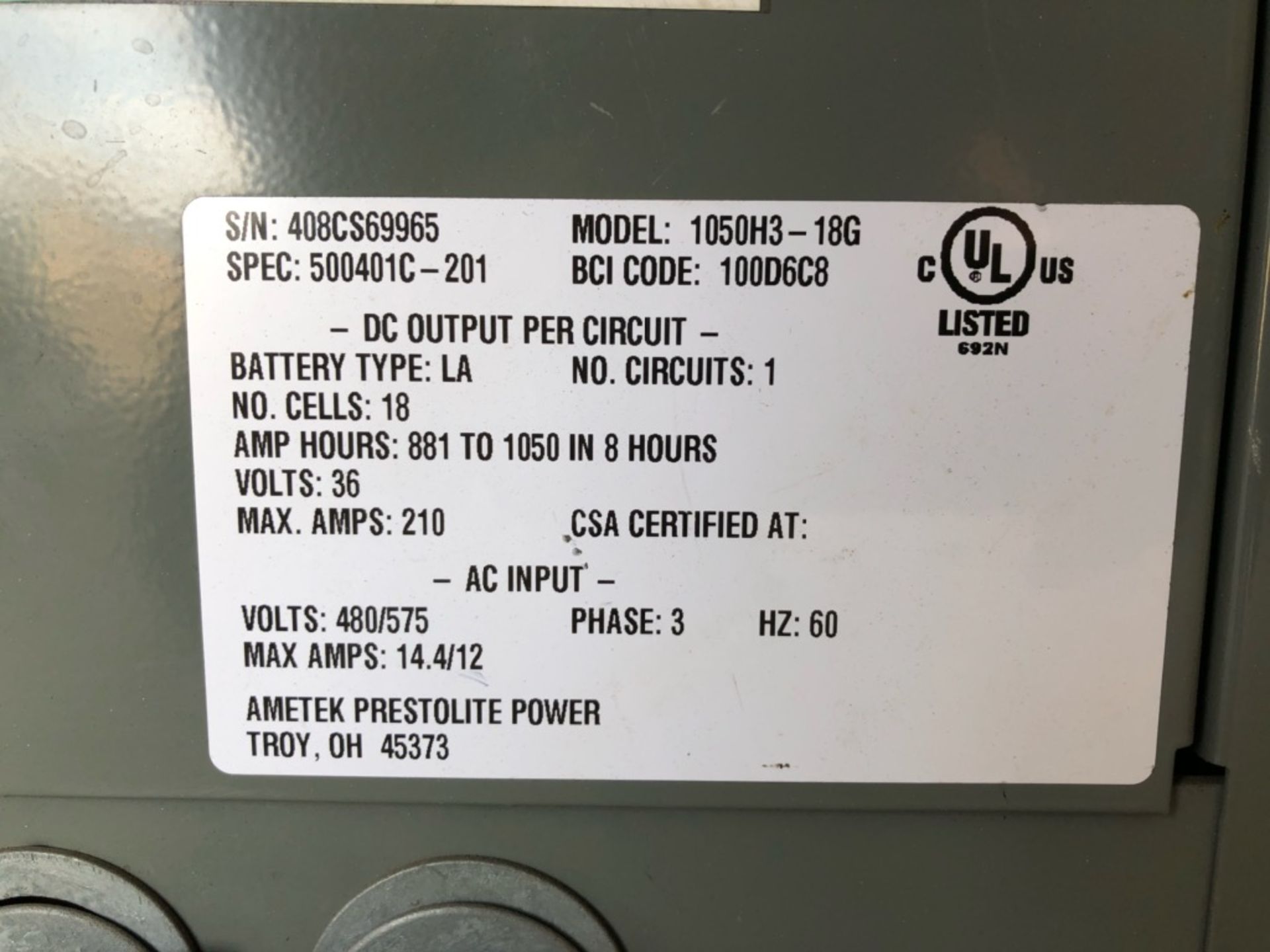 PRESTOLITE POWER 36 VOLT FORKLIFT BATTERY CHARGER - Image 2 of 2