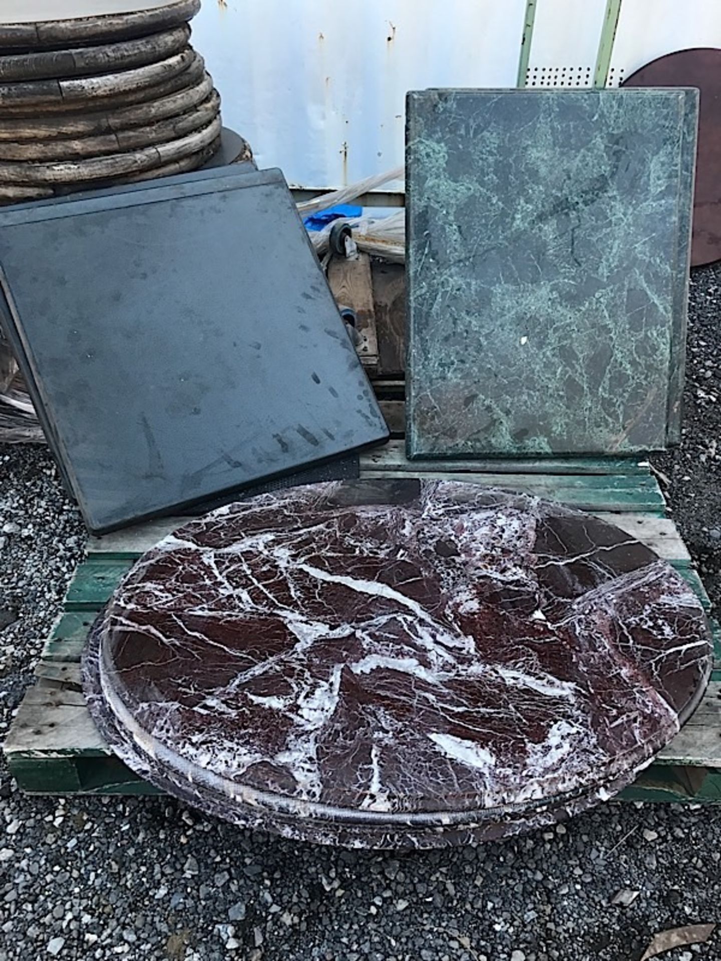 LOT OF MARBLE TABLE TOPS & WOOD TOPS