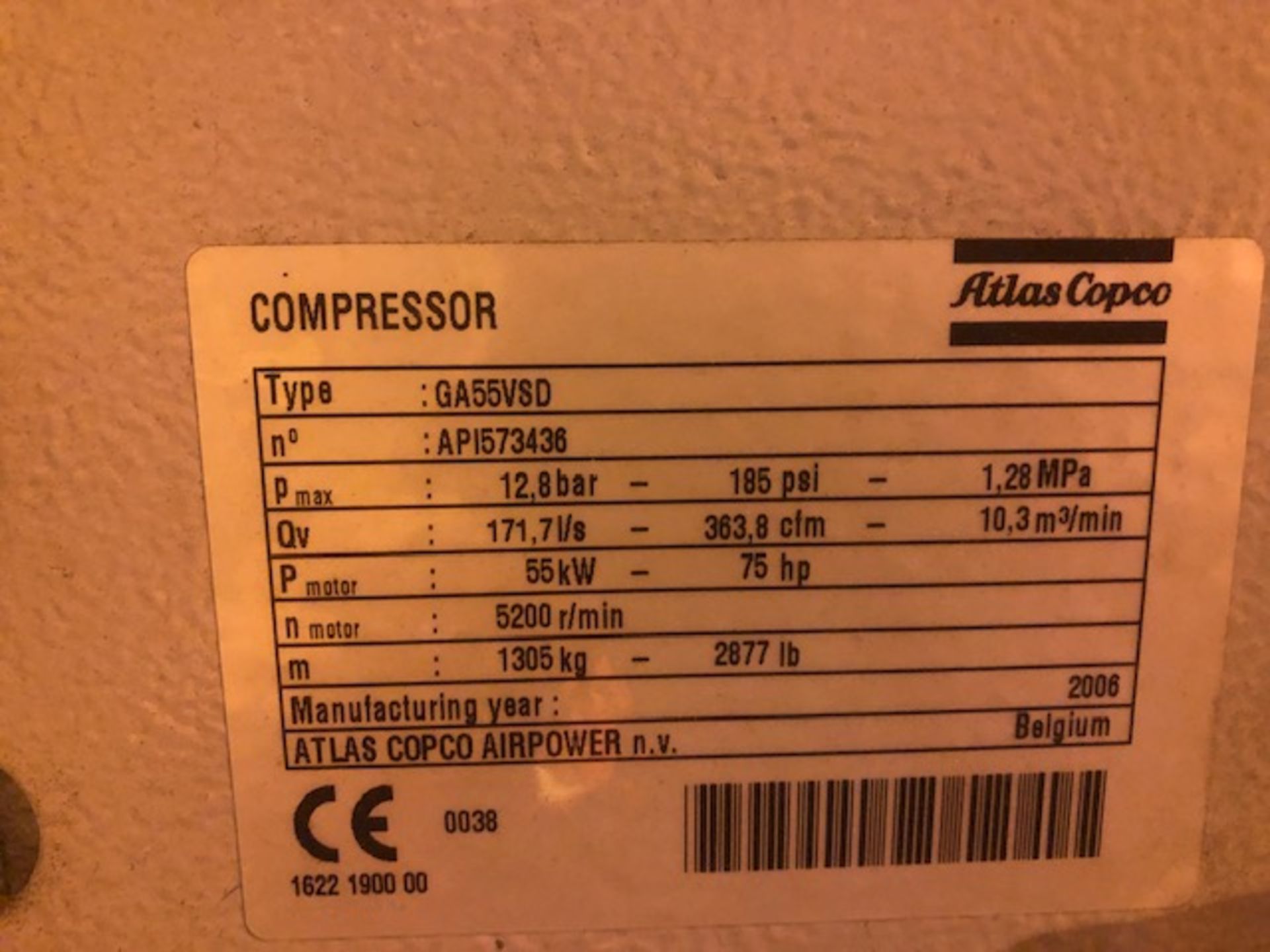 Atlas Copco GA55VSD Air Compressor - Image 3 of 3