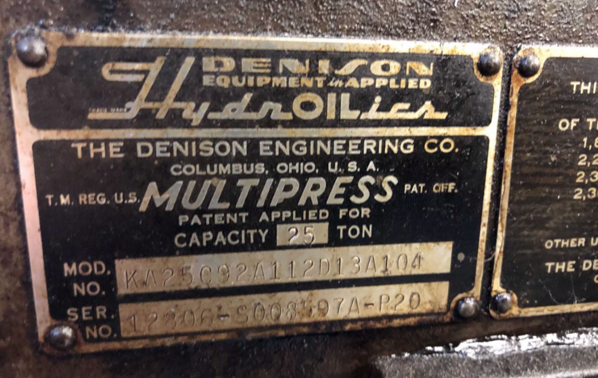 Denison KA2519 25 Ton Hydraulic Multipress - Image 5 of 5