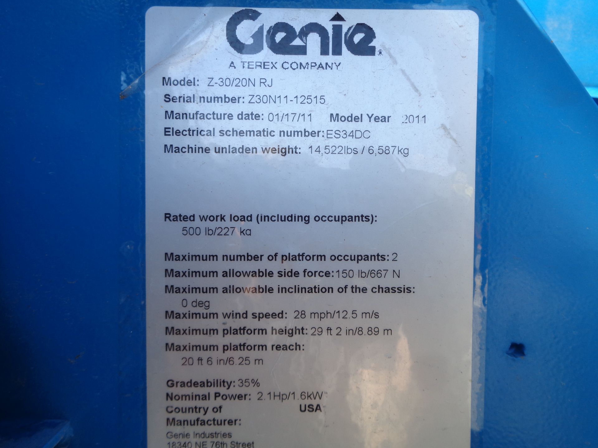 2011 Genie Z30/20N 30ft Boom Man Aerial Lift - Image 23 of 23