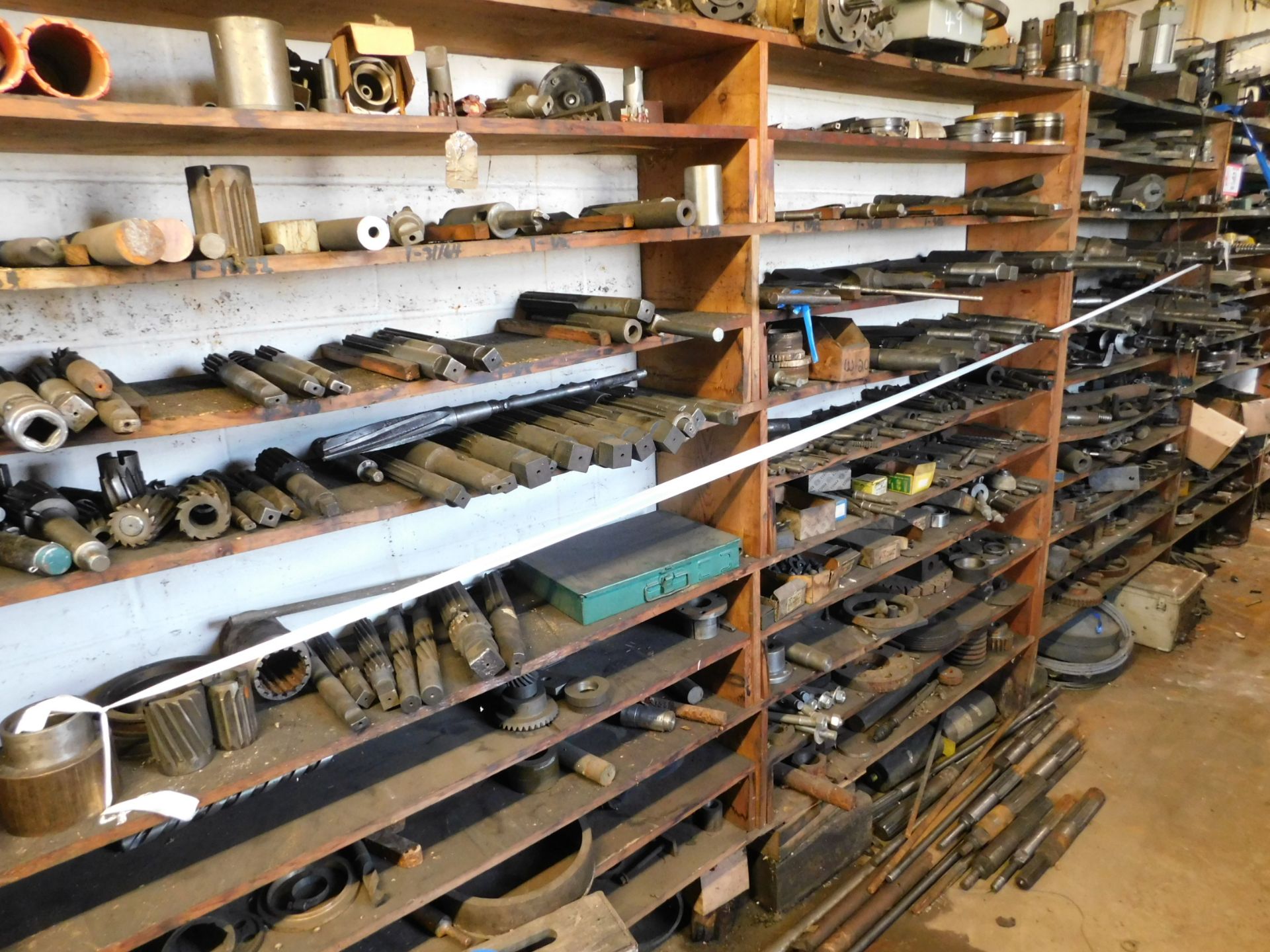 Contents of (3) Sections of Shelving, Reamers, Mill Cutters, Taps, Etc