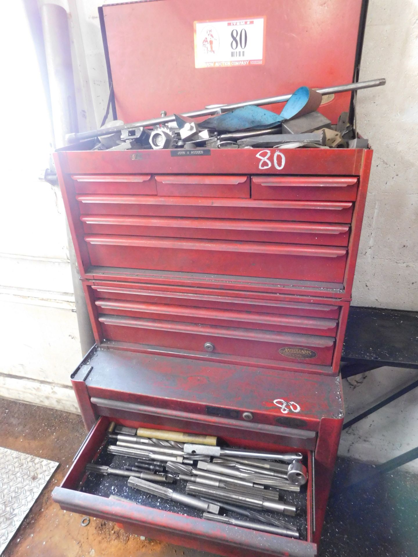 Williams 15-Drawer Tool Box on Casters w/ Contents, Reamers, Drill Bits, Mill Cutters, Lathe