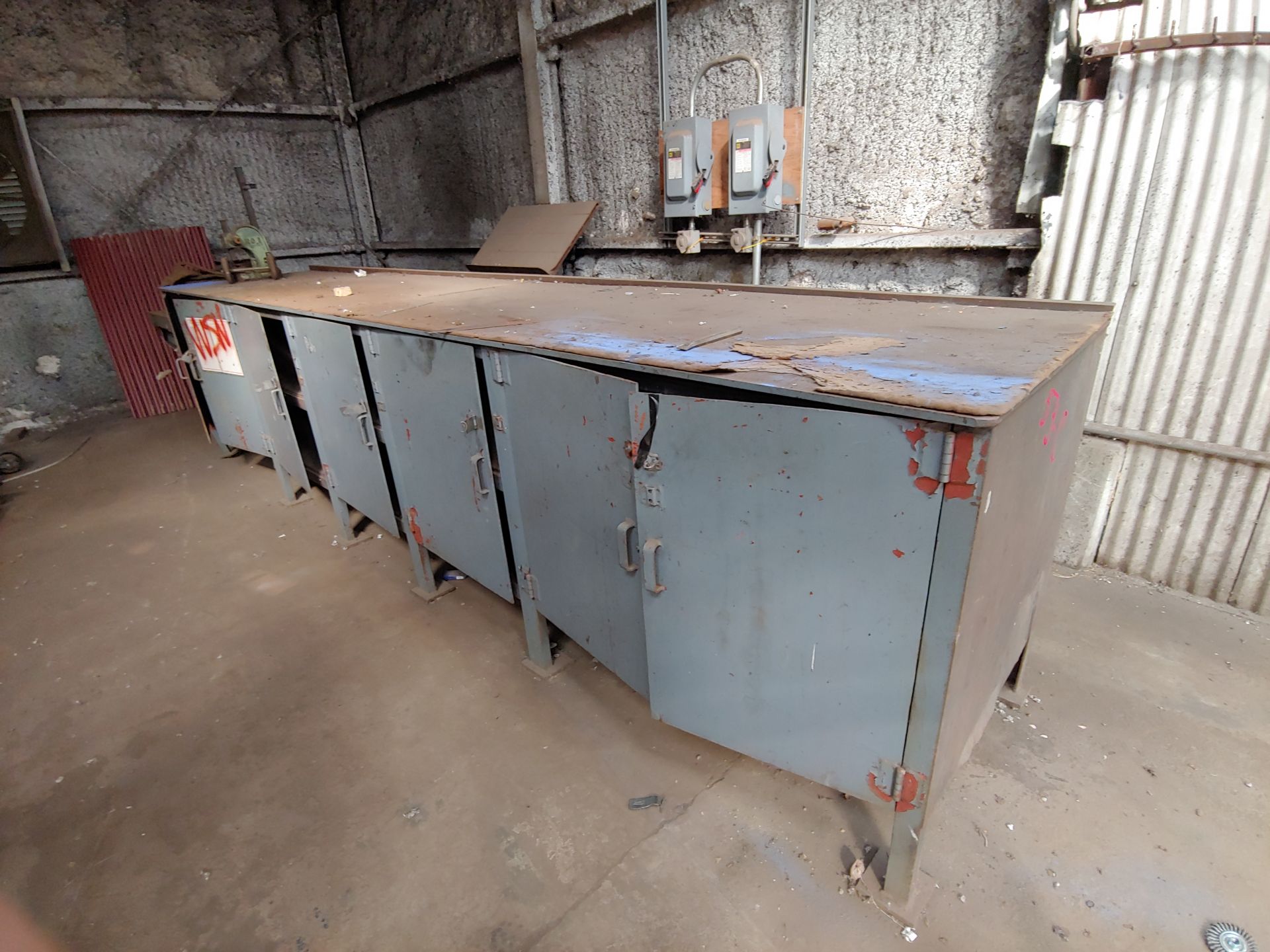 17' Metal Work Bench w/ Storage Cabinets