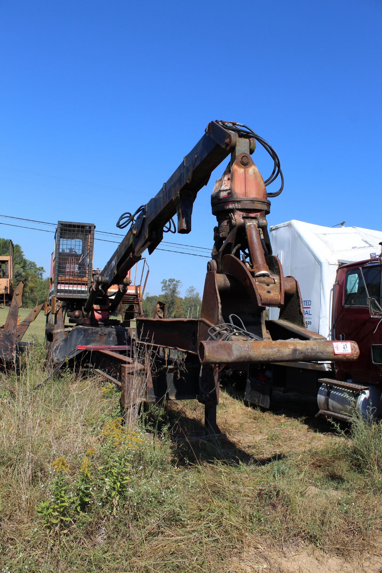 Trailer Mounted Prentice 210C Crane w/ Grapple- For Logging