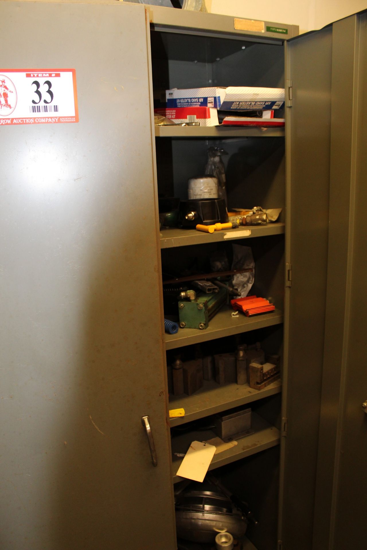 (2) Metal Storage Cabinets & Contents To Include: Heat Gun, Caulking, Glue, Machine Tools, Dies, - Image 2 of 2