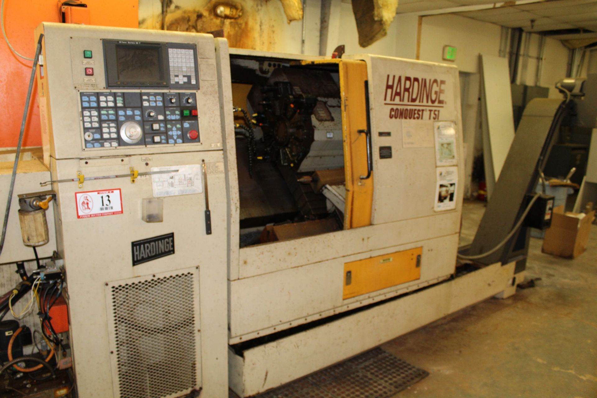 Hardinge Conquest T51 CNC Turning Lathe w/ LNS Quick Load Bar Loader Cool Jet 70-30 Chiller and a