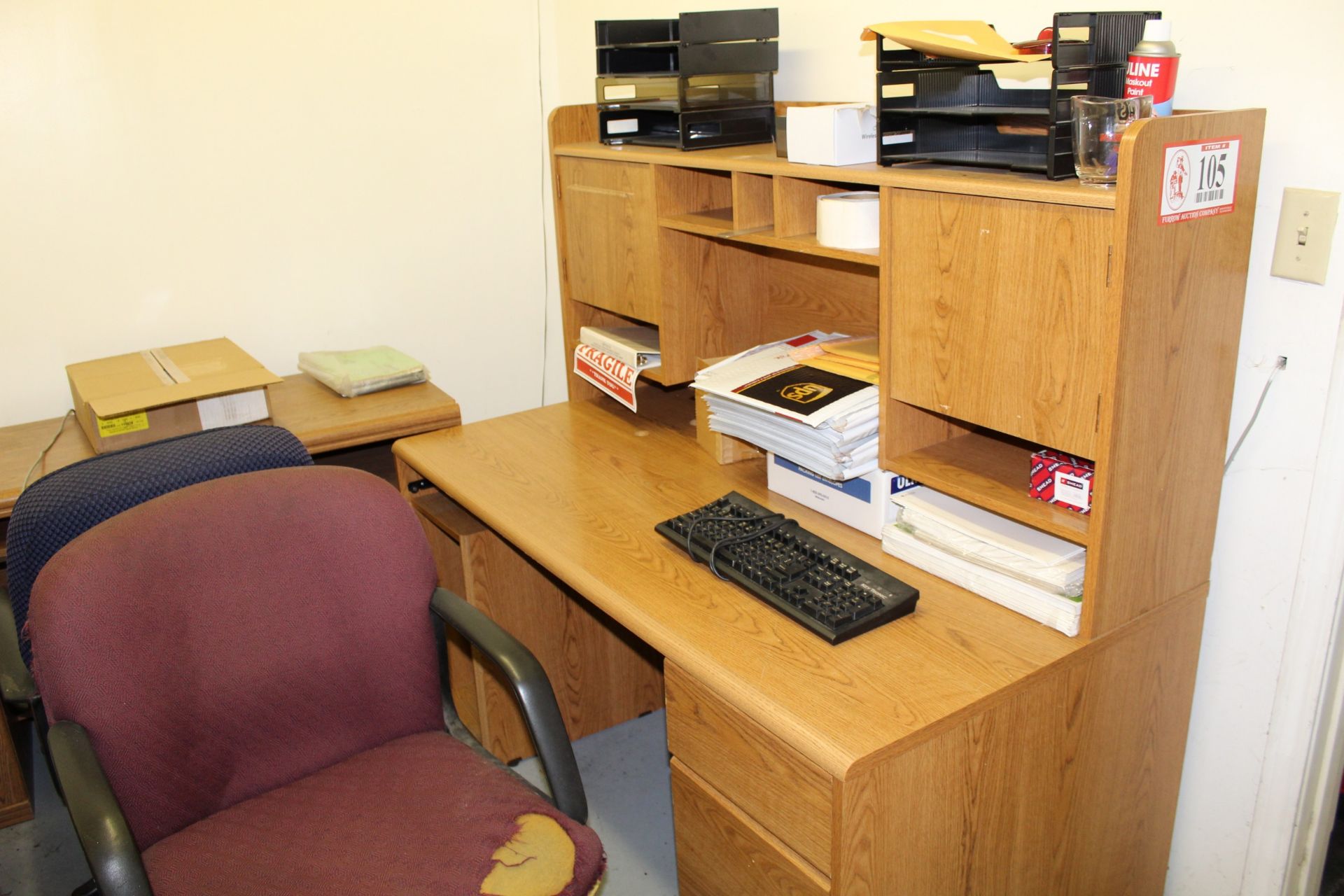 Contents of Office, Wooden Double Pedestal Desk, Wooden Pedestal Desk w/ Hutch, Computer Credenza, - Image 2 of 2