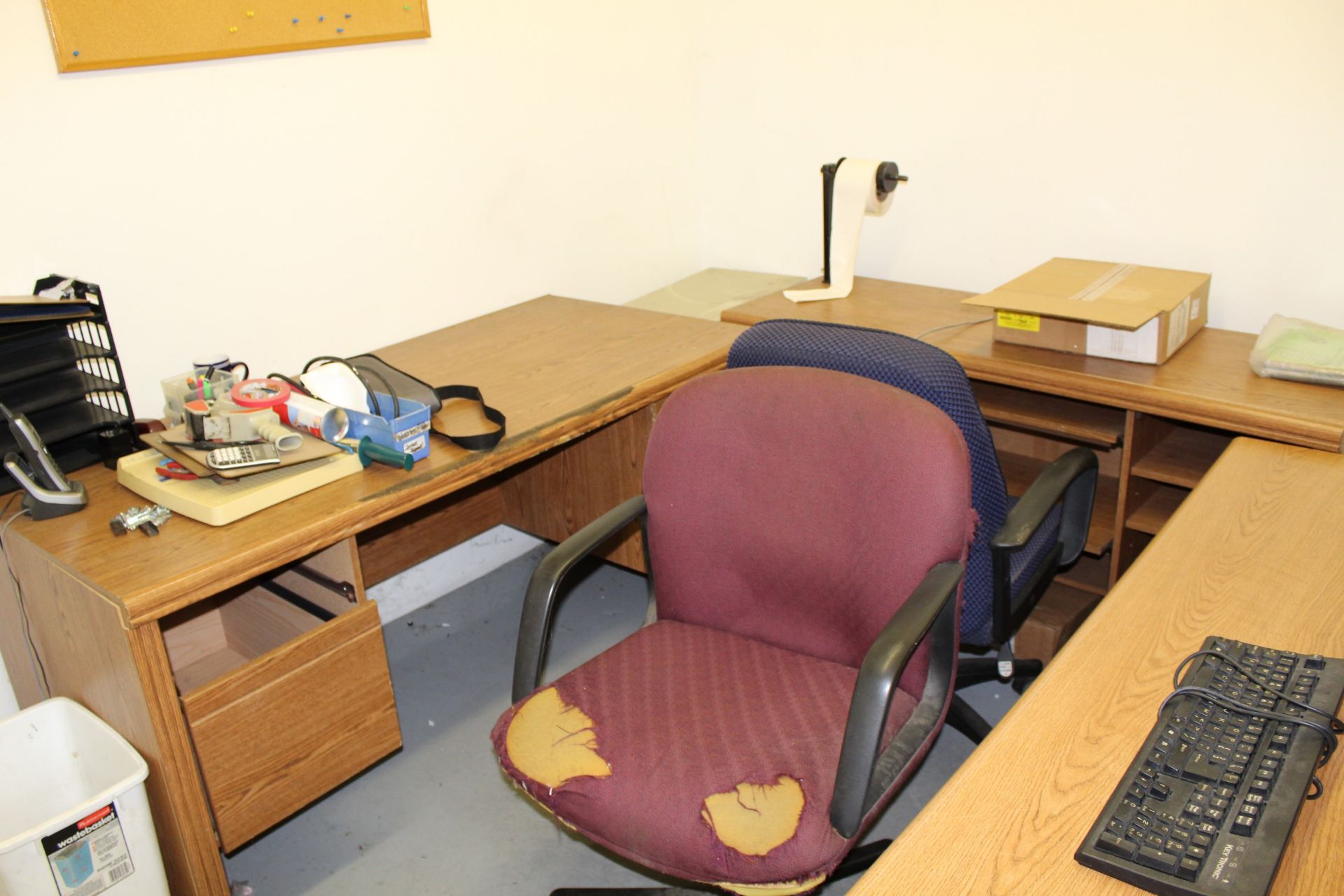 Contents of Office, Wooden Double Pedestal Desk, Wooden Pedestal Desk w/ Hutch, Computer Credenza,