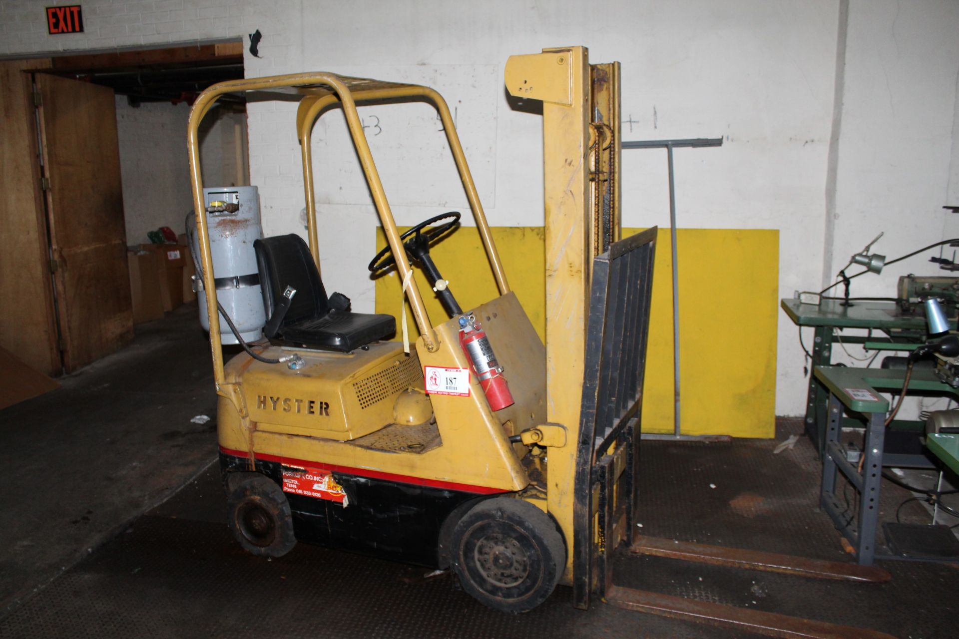 Hyster 3000lb Solid Tired LP Gas Forklift, 144" Lift - Non-Running, Needs Battery and Radiator