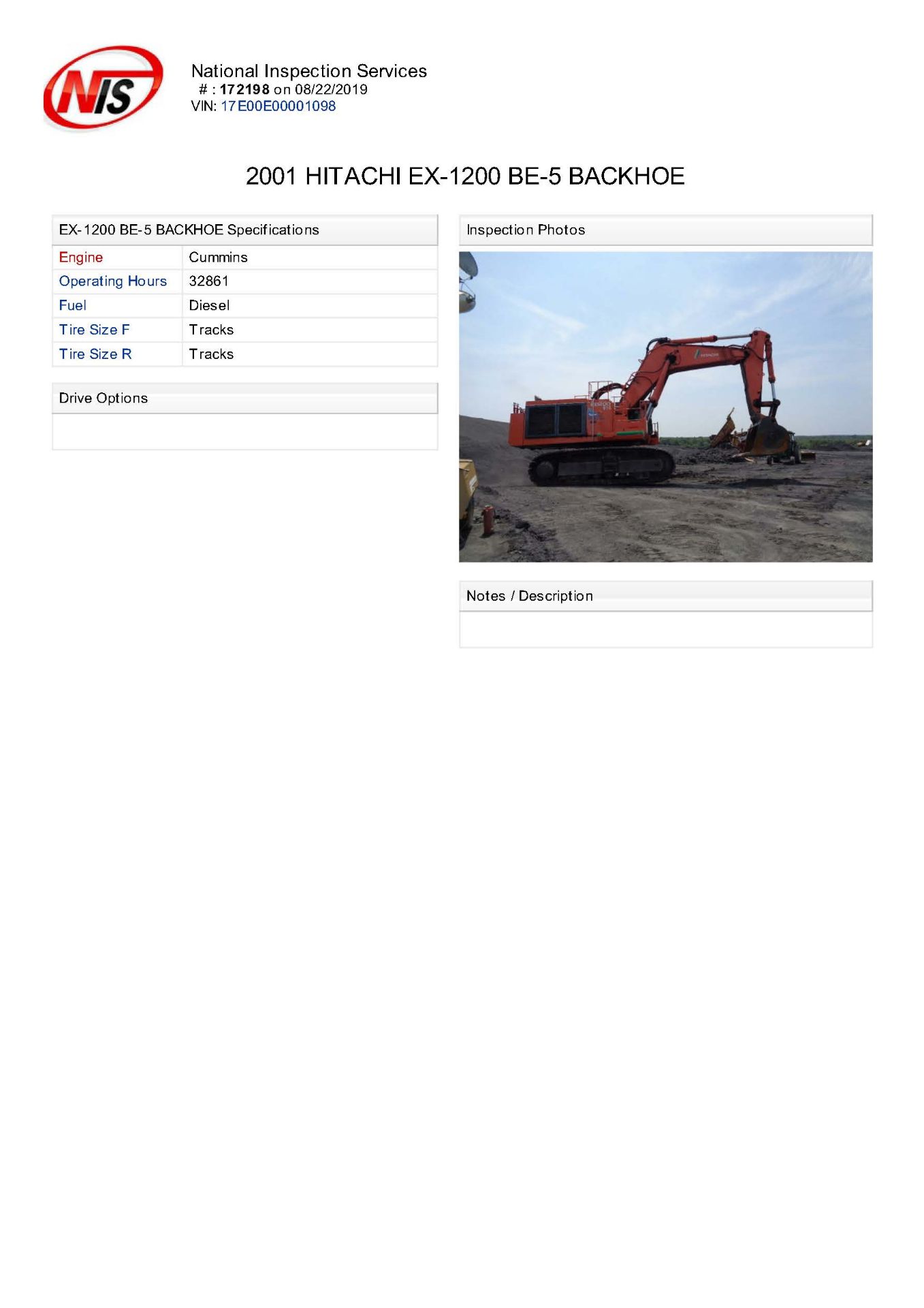 2001 Hitachi EX-1200 BE-5 Hydraulic Excavator - Image 14 of 16