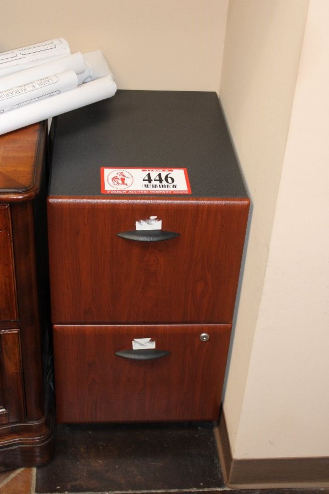 (3) Pressed Wood 2 Drawer File Cabinets w/ Pressed Wood Bookshelf & 2 Drawer Card File