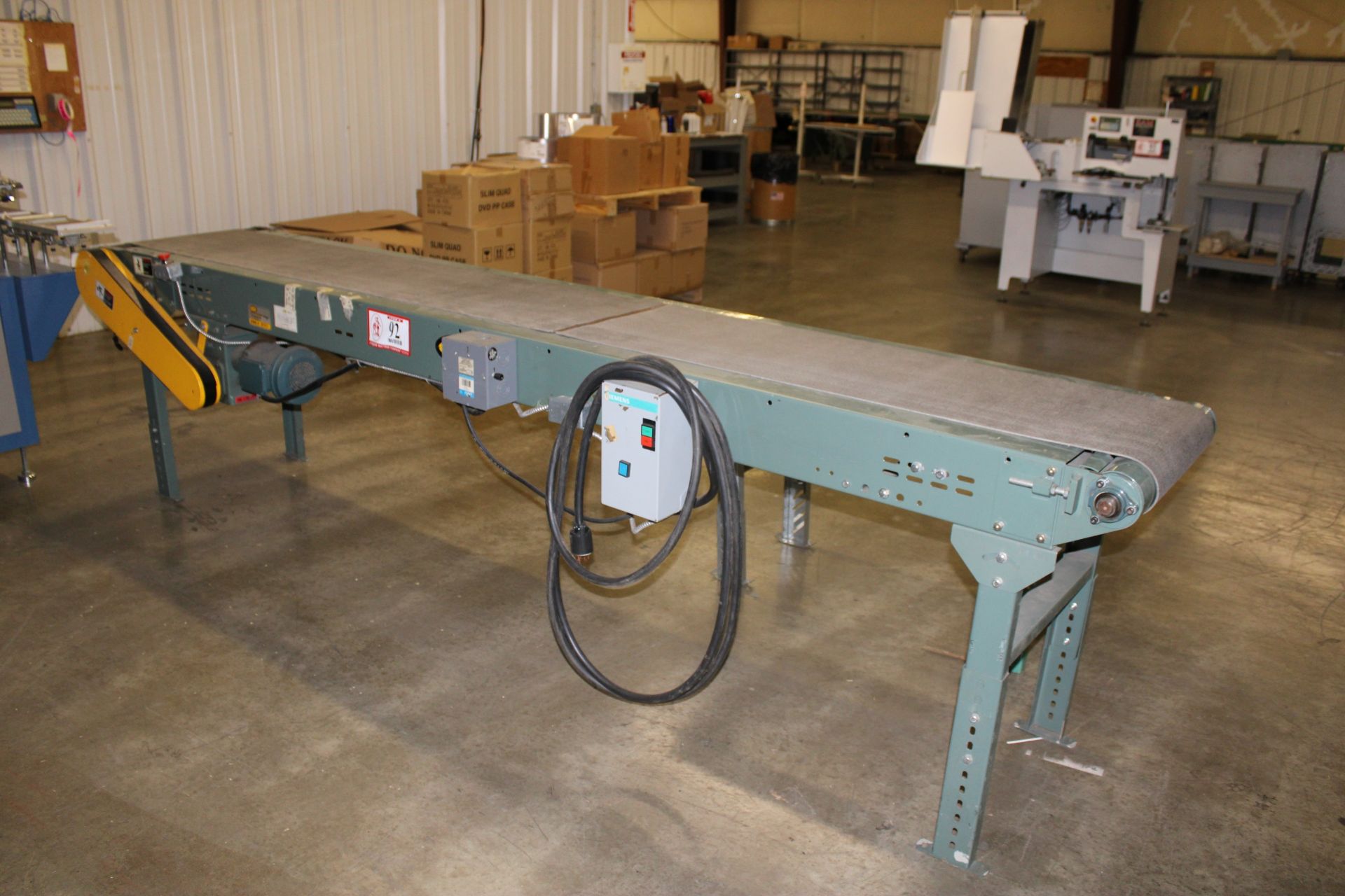 Hytrol 140" x 18" Powered Belt Conveyor and (1) Section of 48" x 16" Roller Conveyor