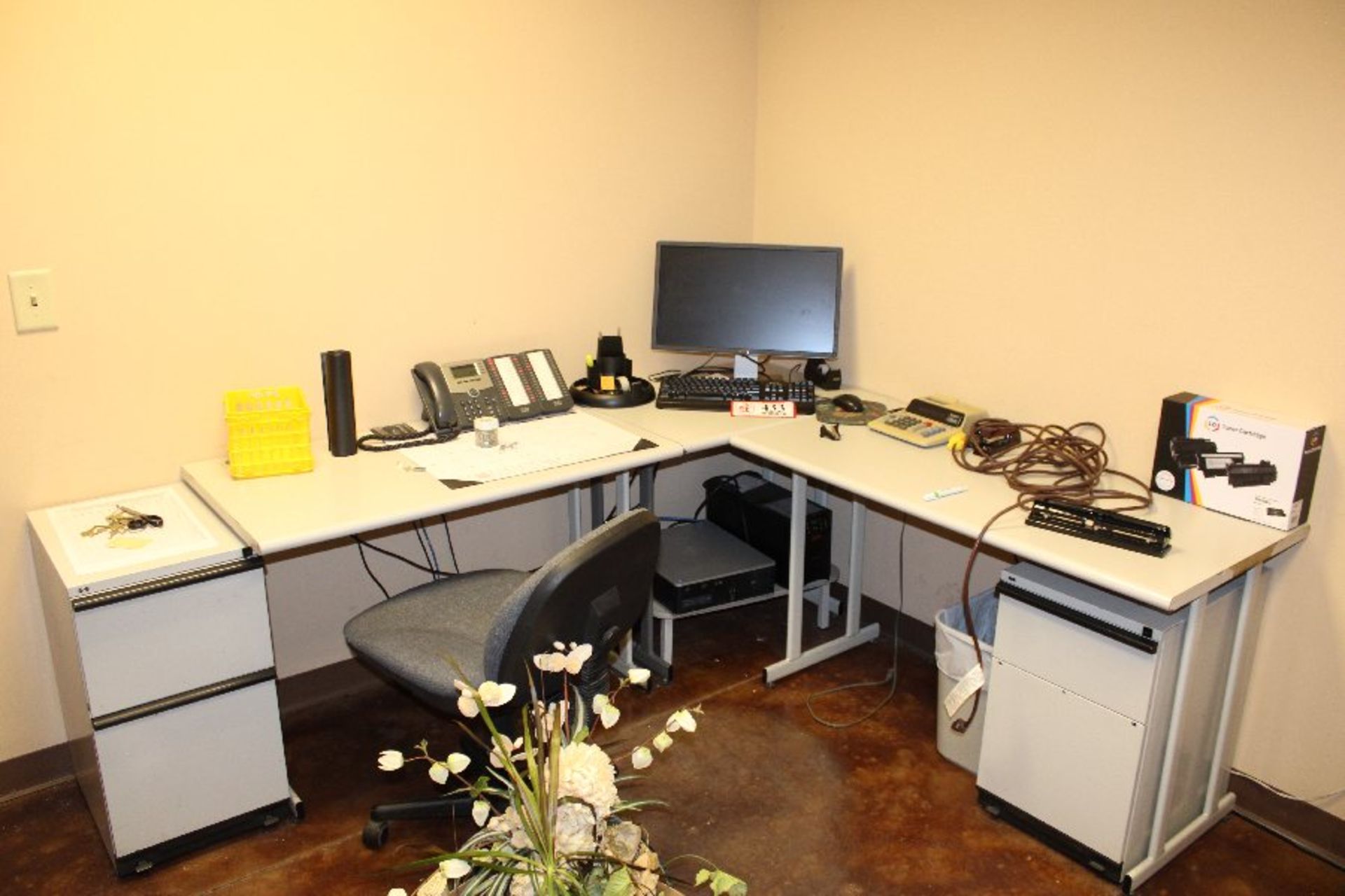 Remaining Contents of Office: Metal & Pressed Wood Corner Type Computer Work Station, Wooden 2 - Image 3 of 3